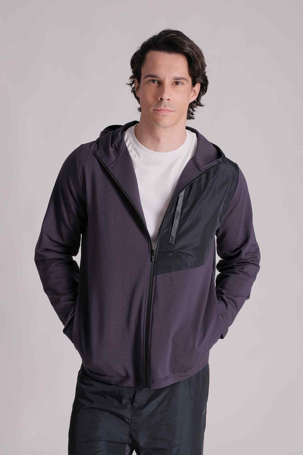 SPO0115 - Stretch French Terry Functional Zip-up Hooded Active Jacket - Navy