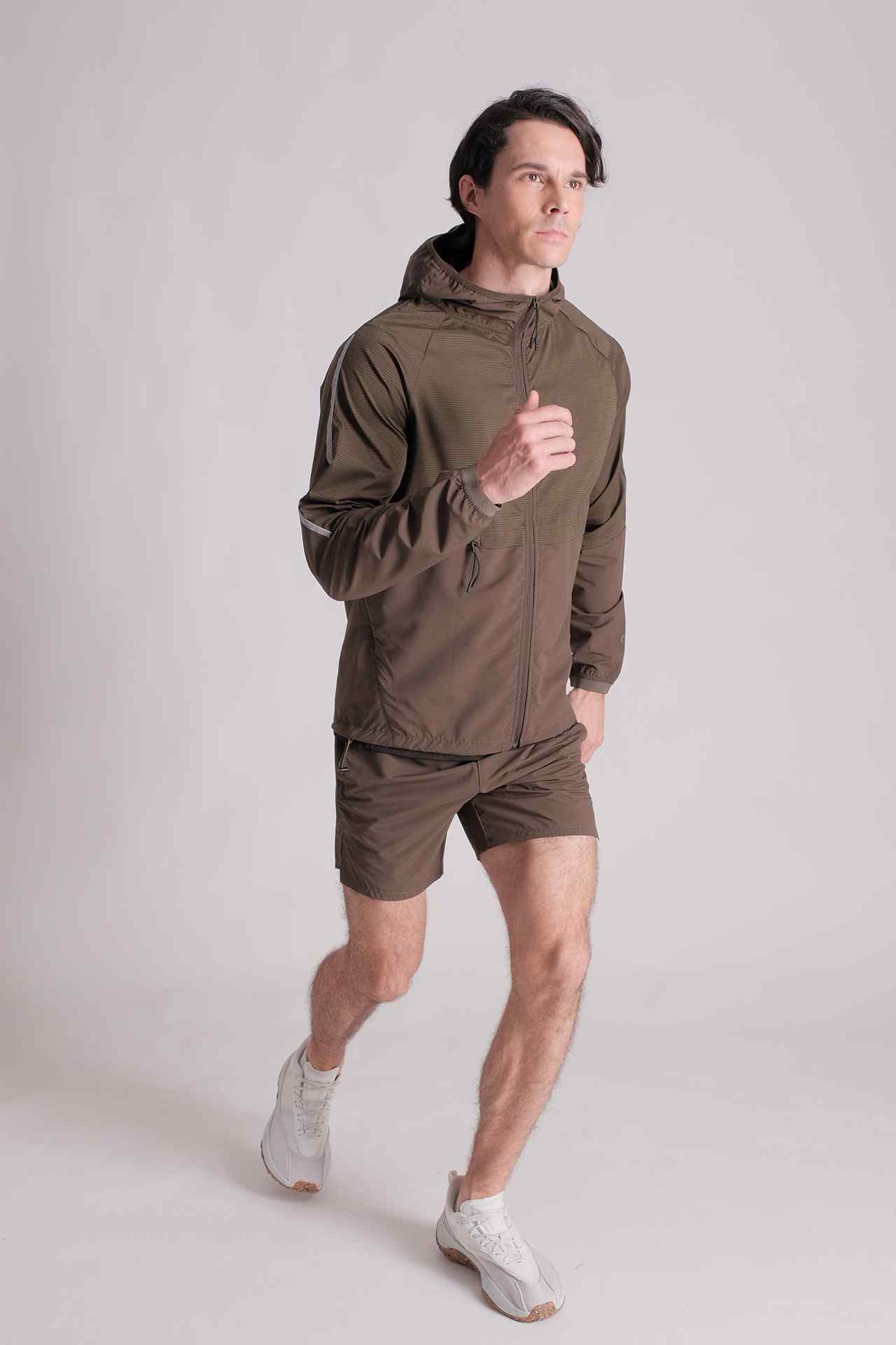 SPO0117 - Lightweight Stretch Ripstop Hooded Windbreaker Running Jacket - Army