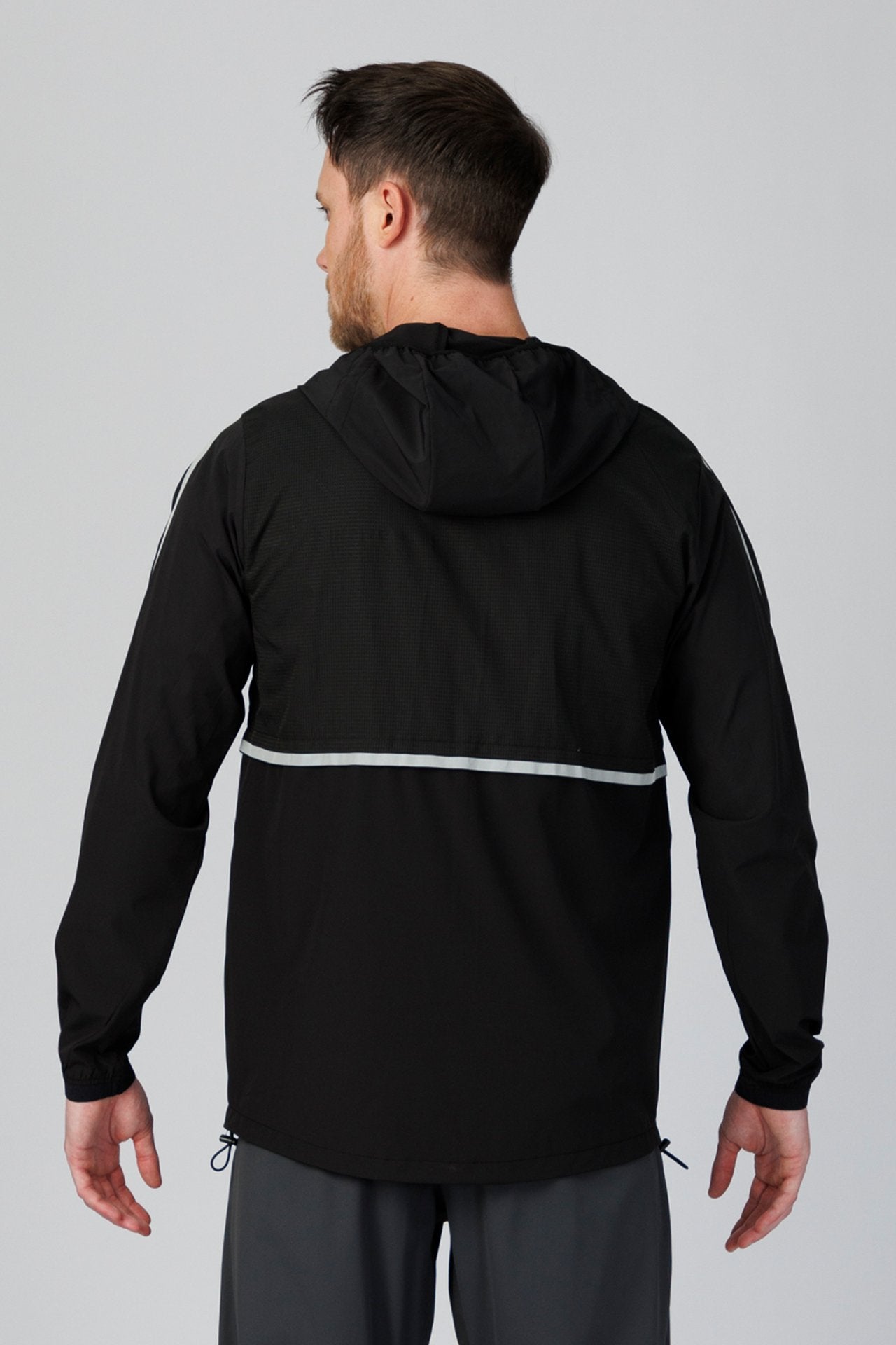SPO0117 - Lightweight Stretch Ripstop Hooded Windbreaker Running Jacket - Black