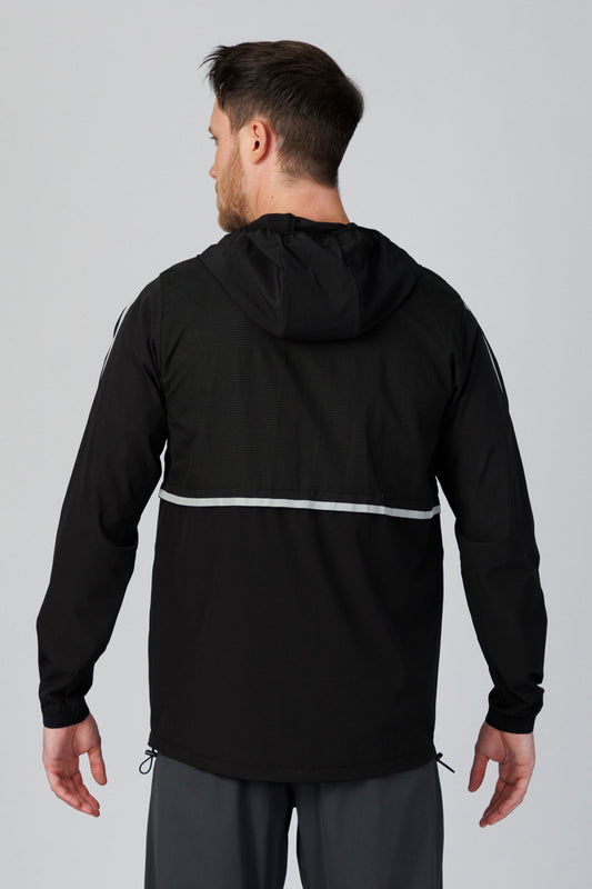 SPO0117 - Lightweight Stretch Ripstop Hooded Windbreaker Running Jacket - Black