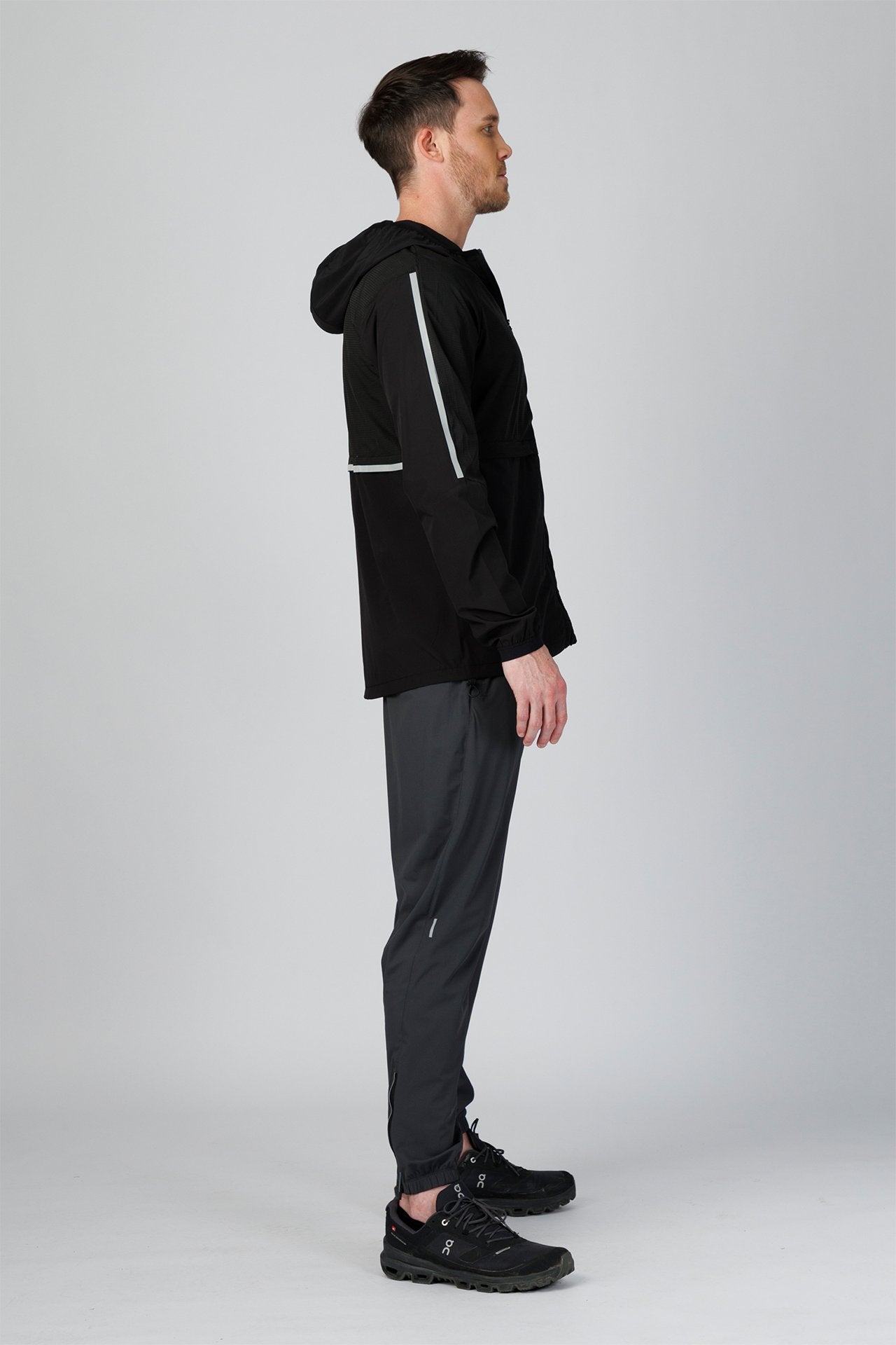 SPO0117 - Lightweight Stretch Ripstop Hooded Windbreaker Running Jacket - Black