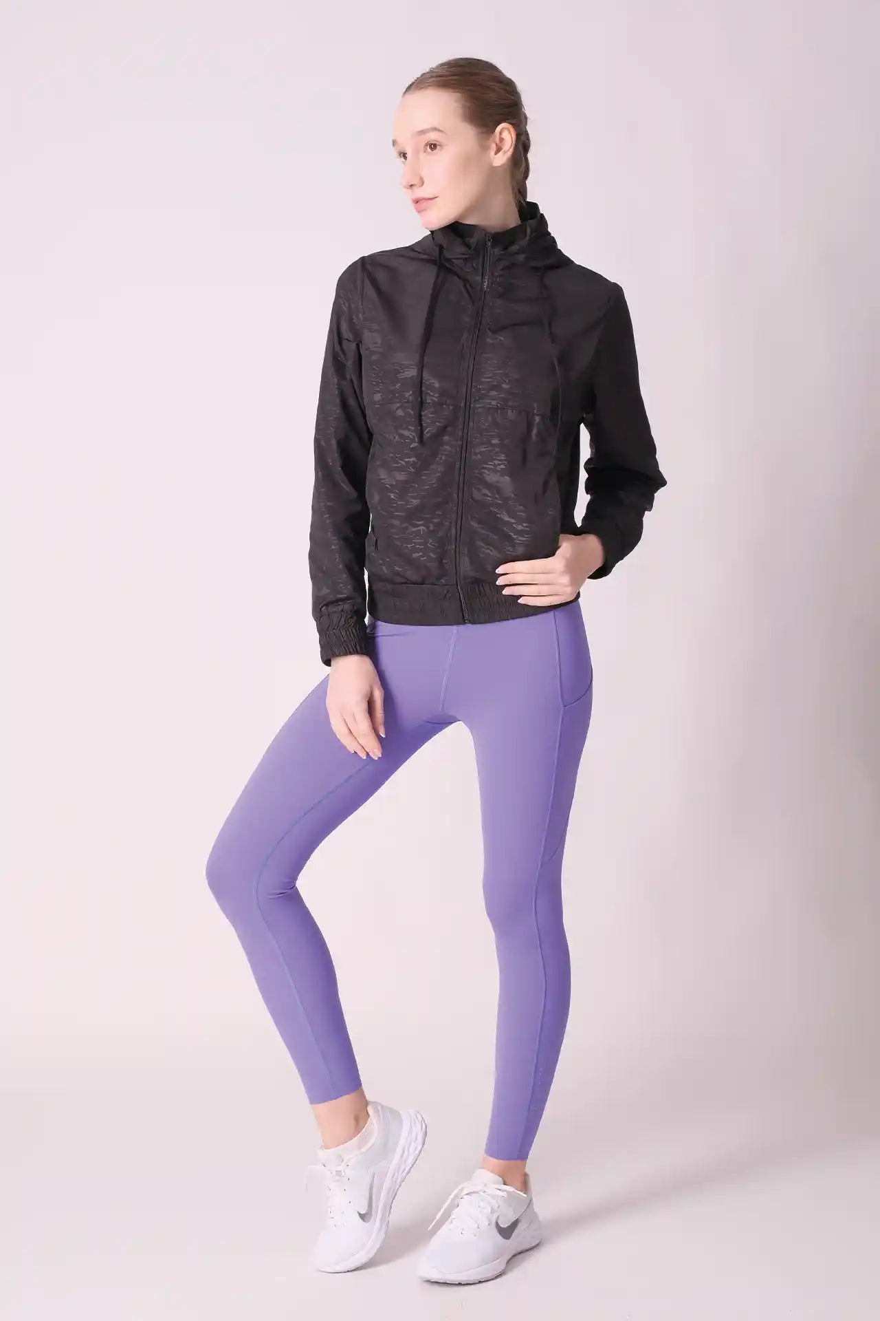 SPWO0123 - Women's Running Windbreaker Hooded Jacket - Black