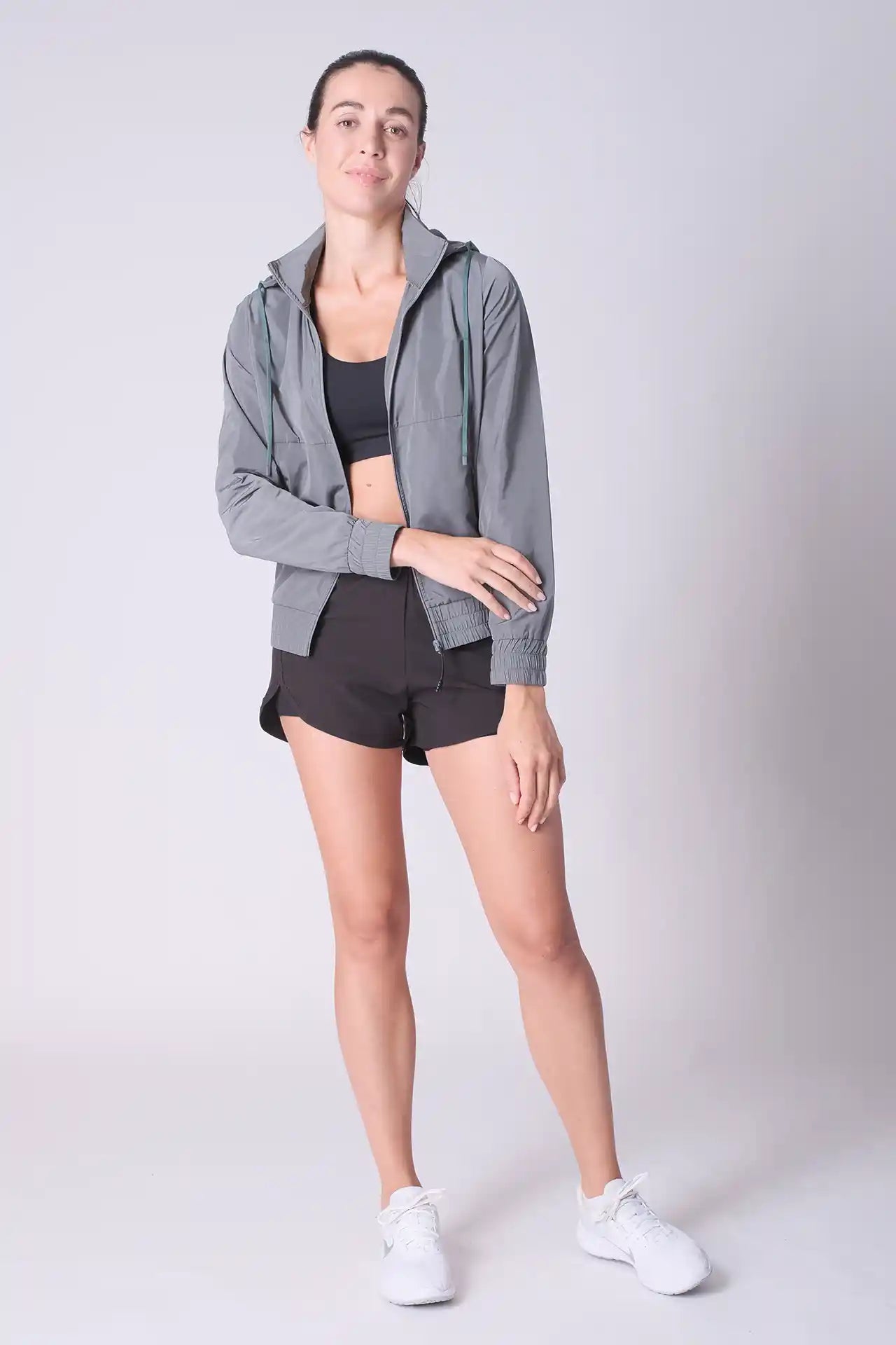 SPWO0123 - Women's Running Windbreaker Hooded Jacket - Grey