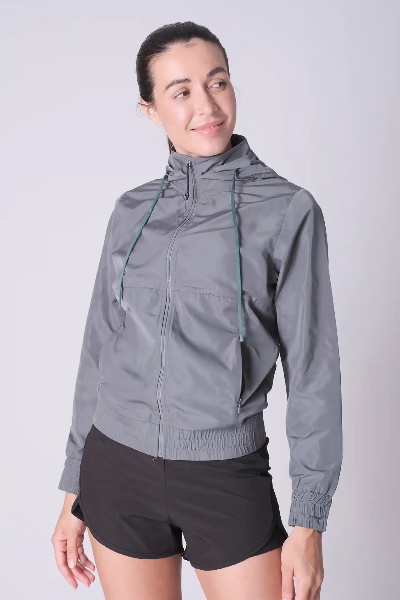 SPWO0123 - Women's Running Windbreaker Hooded Jacket - Grey
