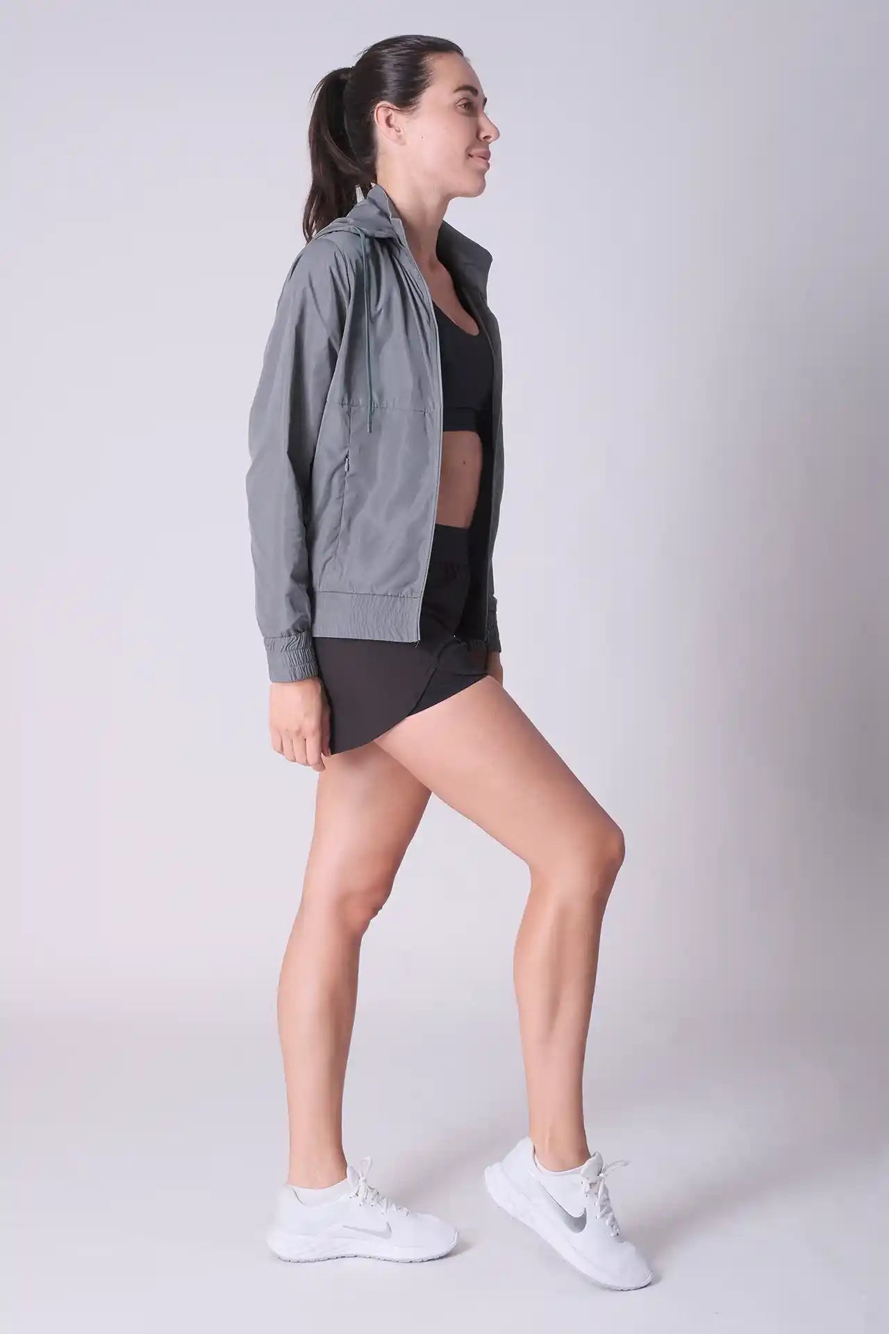 SPWO0123 - Women's Running Windbreaker Hooded Jacket - Grey