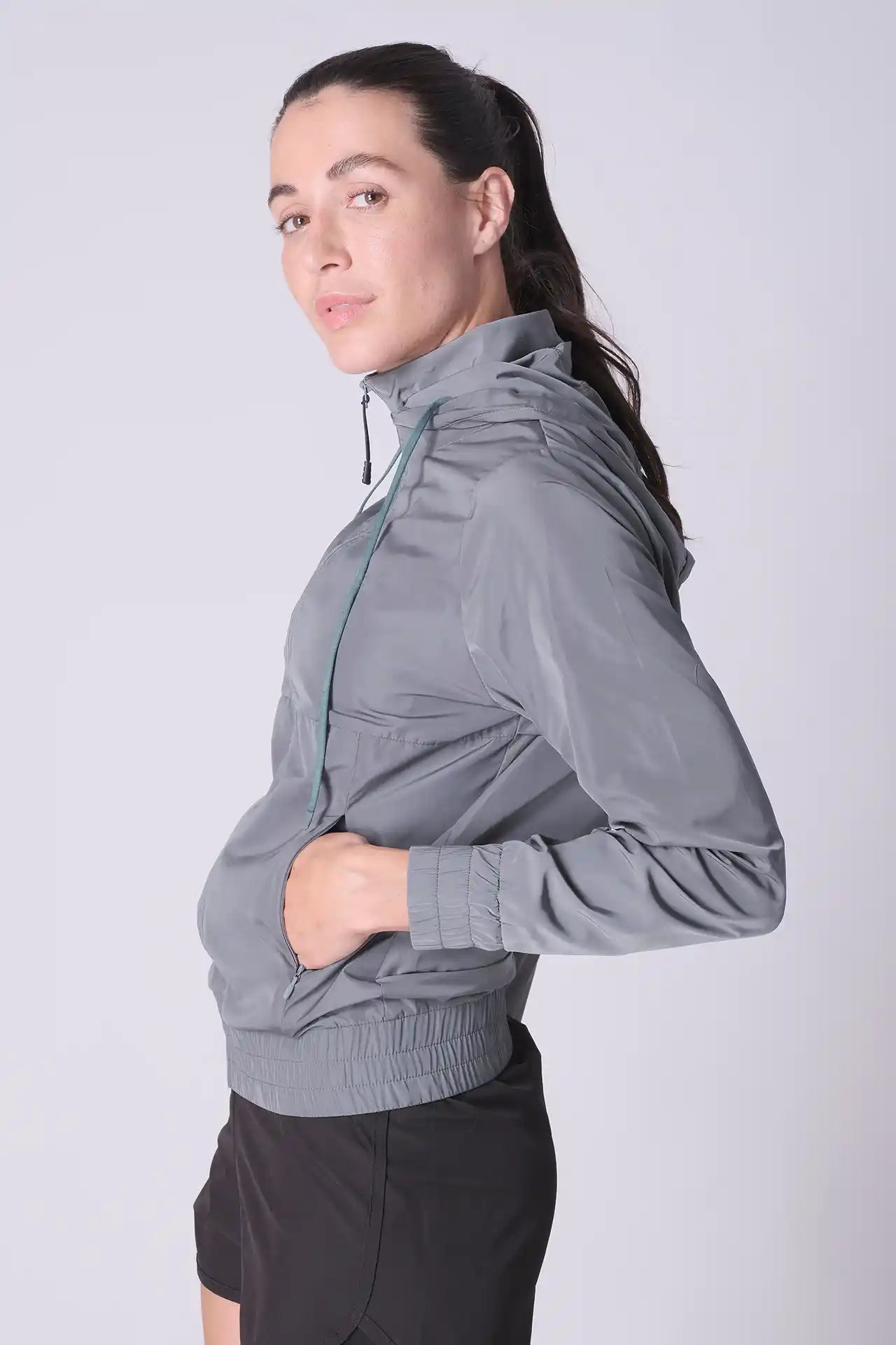 SPWO0123 - Women's Running Windbreaker Hooded Jacket - Grey