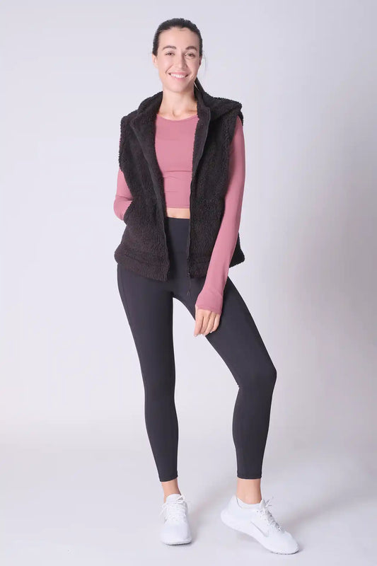 SPWO0124 - Women's Sherpa Fleece Hooded Vest - Black