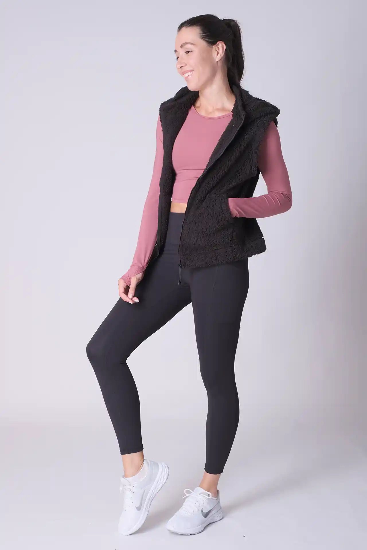 SPWO0124 - Women's Sherpa Fleece Hooded Vest - Black