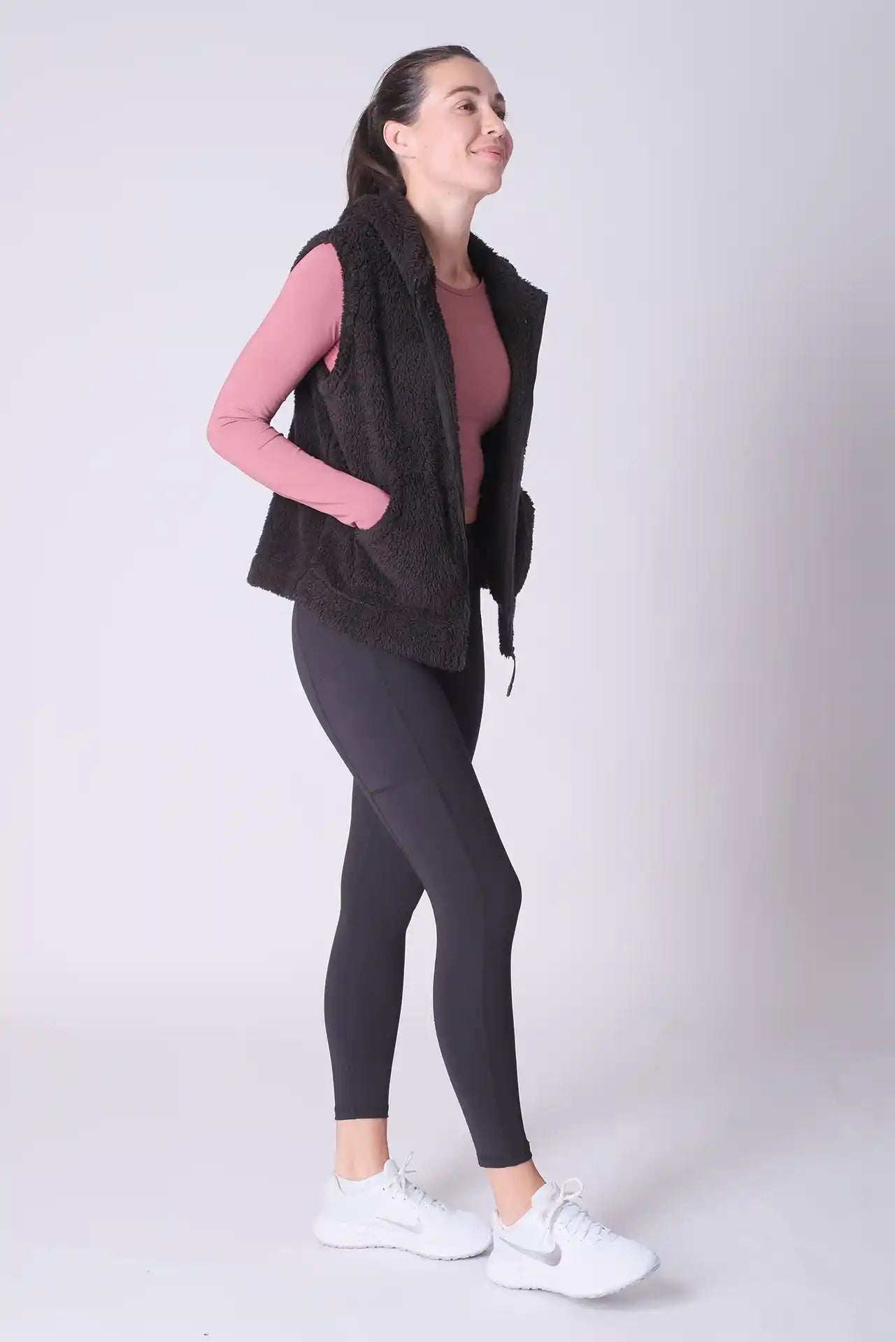 SPWO0124 - Women's Sherpa Fleece Hooded Vest - Black