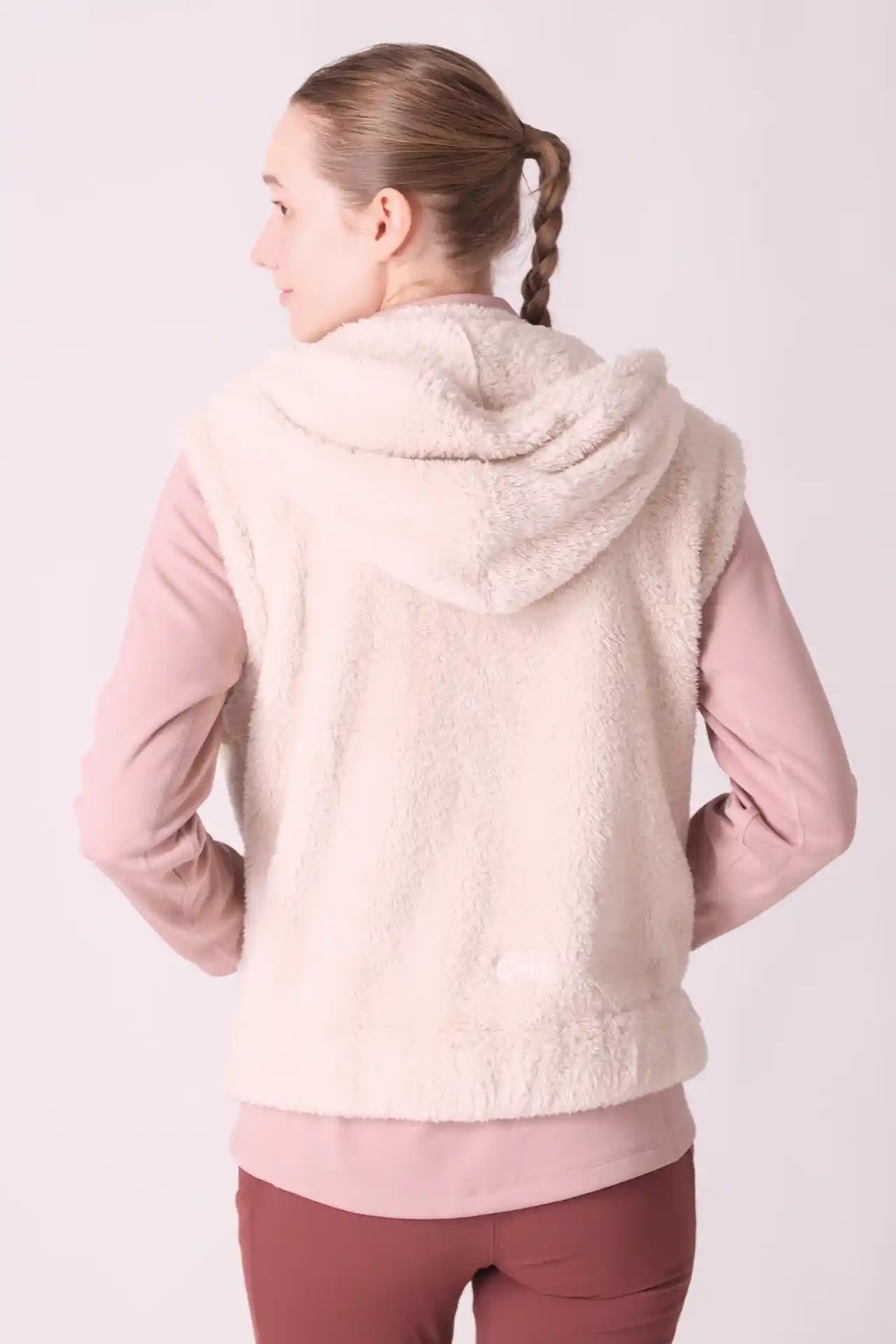 SPWO0124 - Women's Sherpa Fleece Hooded Vest - Cream