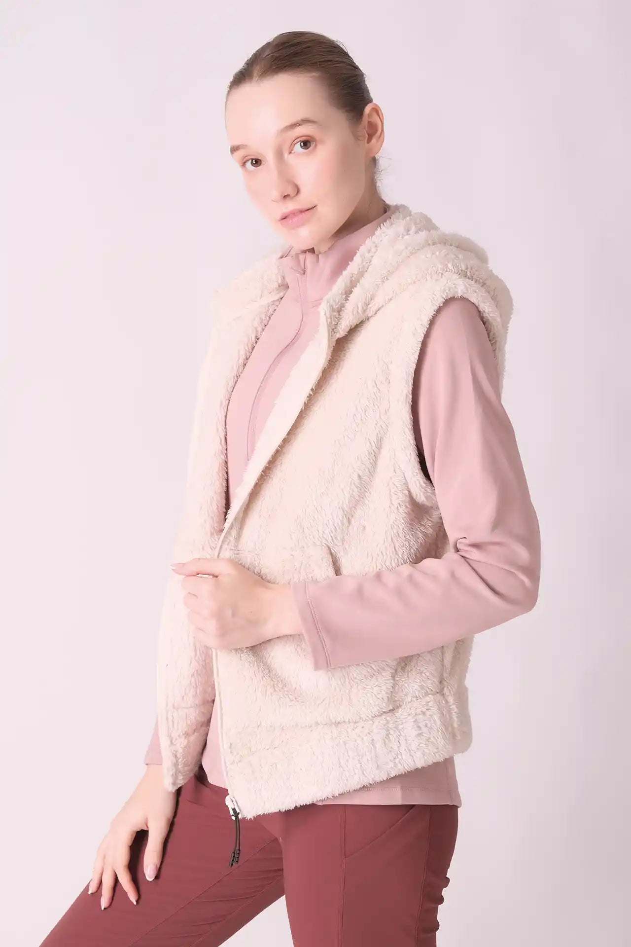 SPWO0124 - Women's Sherpa Fleece Hooded Vest - Cream