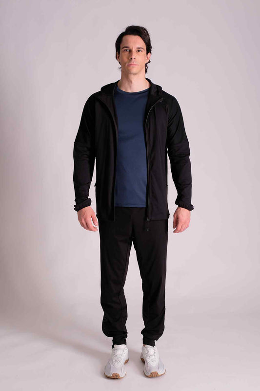 SPO0128 - Stretch Nylon Hooded Training Jacket - Black
