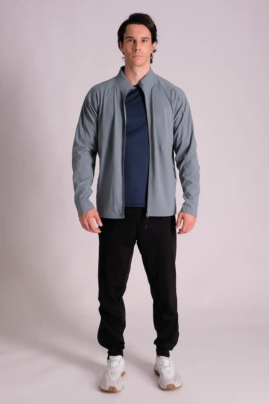 SPO0129 - Insulated 4-Way Stretch Interlock Mock Neck Full Zip Training Jacket - Ash Blue