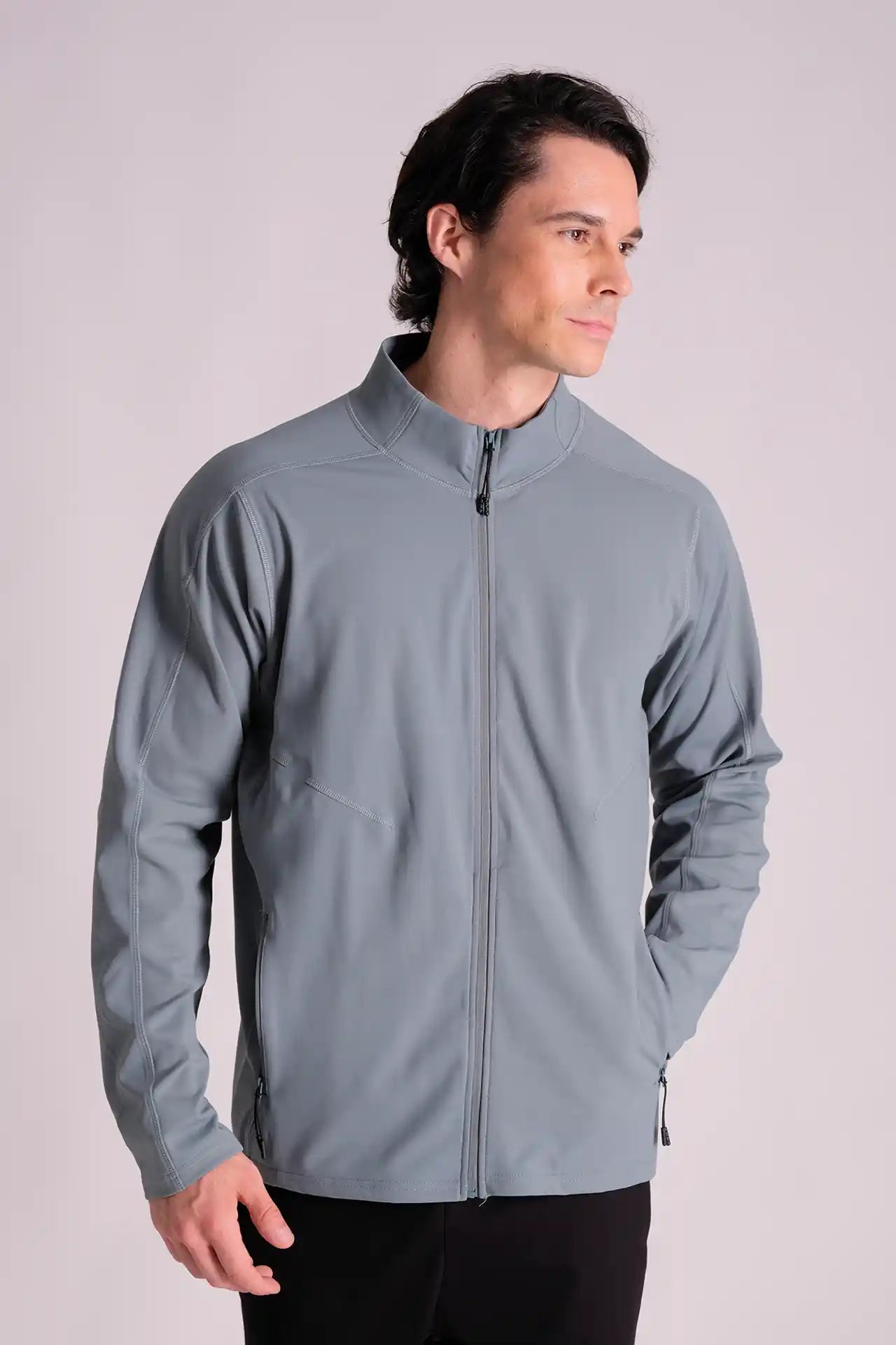 SPO0129 - Insulated 4-Way Stretch Interlock Mock Neck Full Zip Training Jacket - Ash Blue