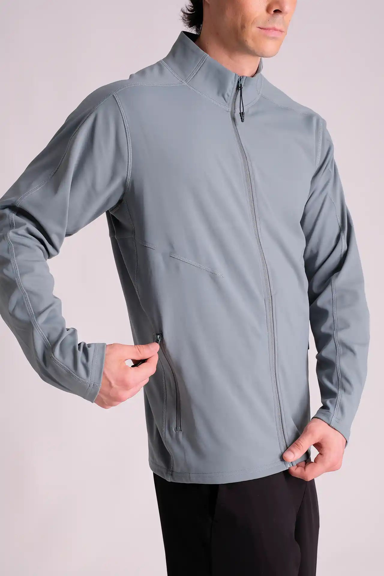 SPO0129 - Insulated 4-Way Stretch Interlock Mock Neck Full Zip Training Jacket - Ash Blue