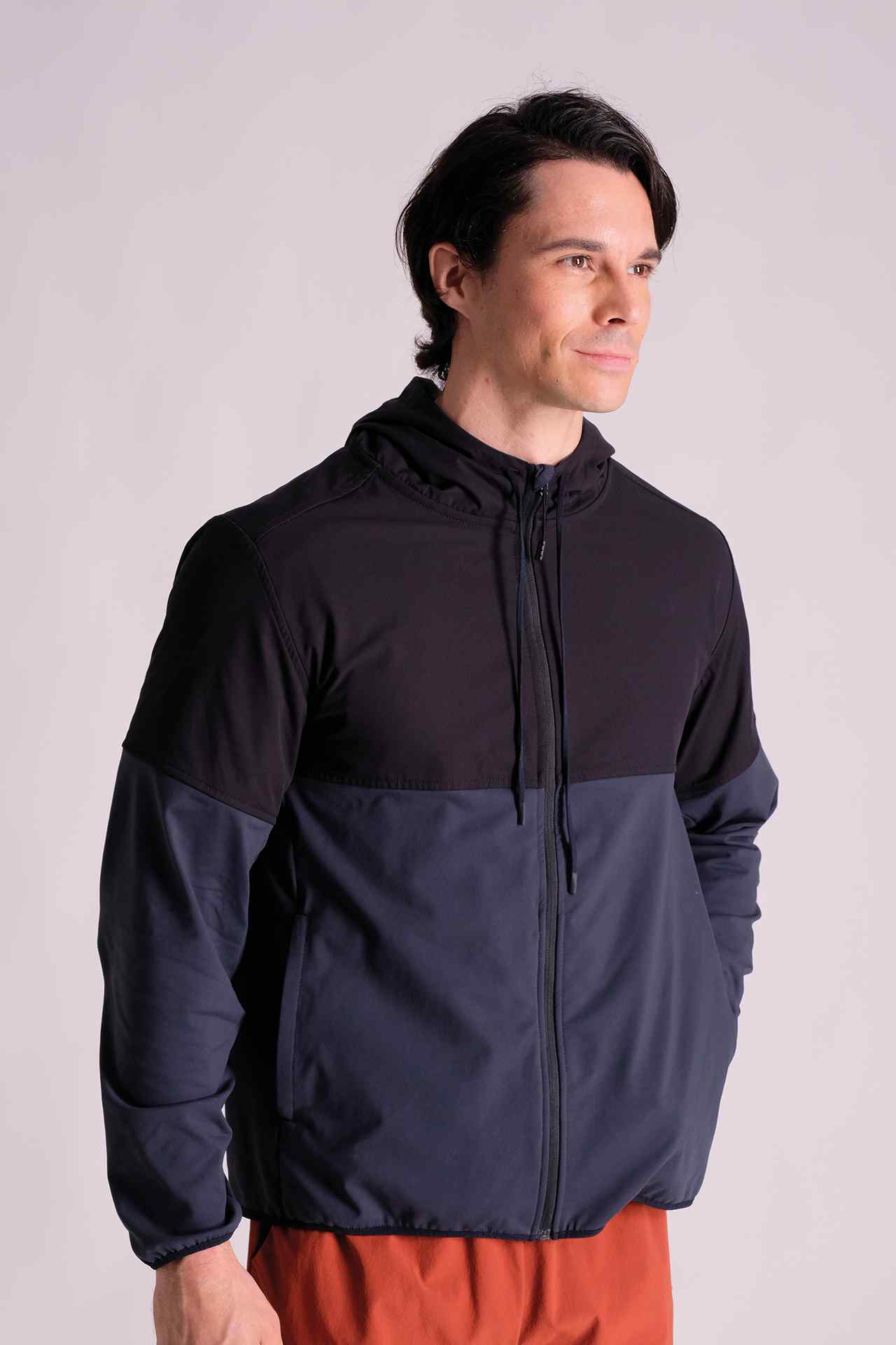 SPO0132 - Stretch Nylon Insulated Hooded Running Jacket - Navy