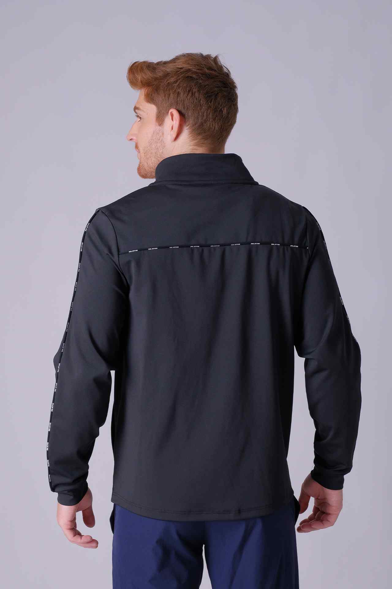 SPO0137 - Insulated 4-Way Stretch Interlock Mock Neck Pipping Performance Jacket - Black