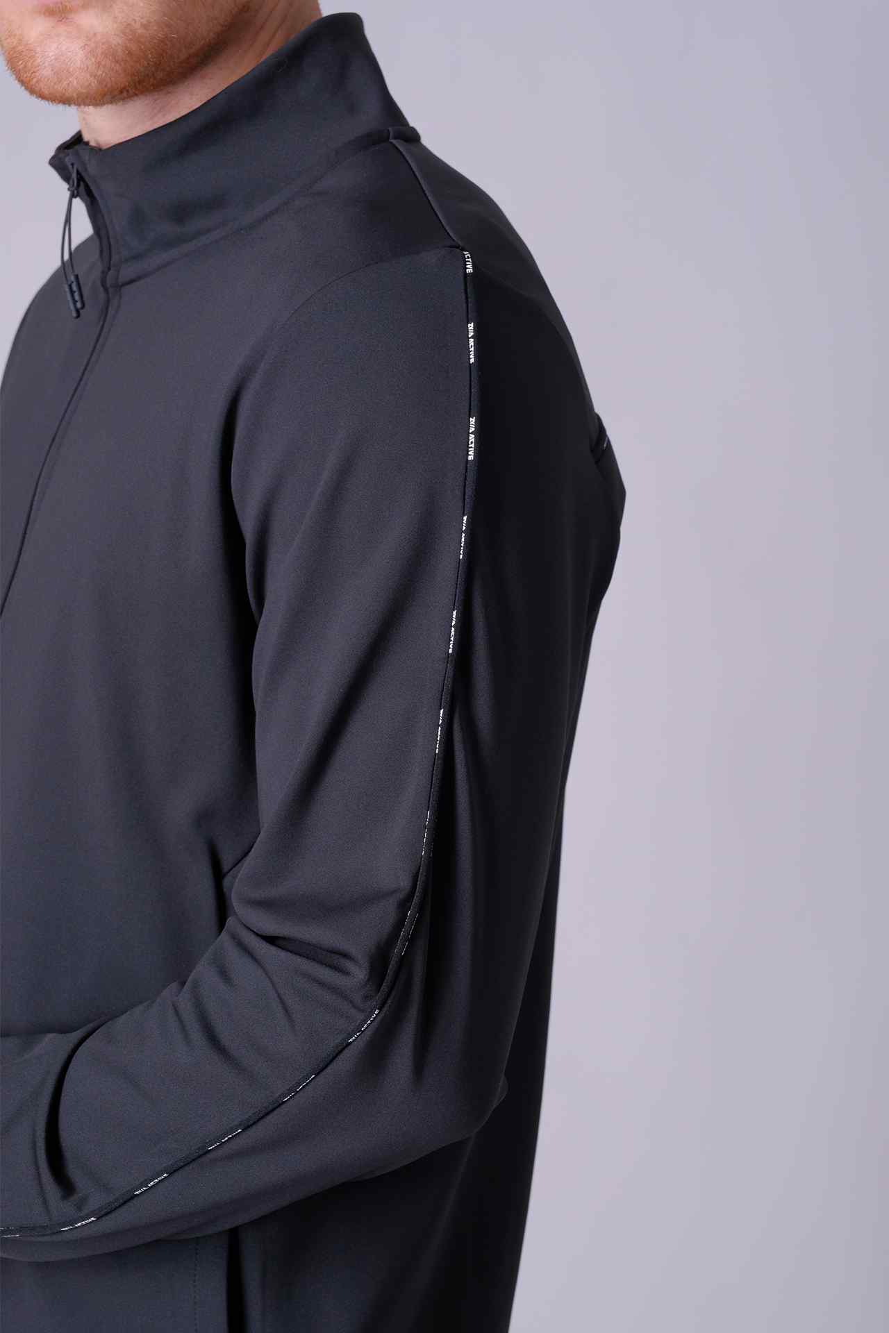 SPO0137 - Insulated 4-Way Stretch Interlock Mock Neck Pipping Performance Jacket - Black