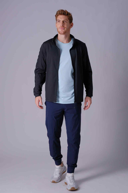 SPO0137 - Insulated 4-Way Stretch Interlock Mock Neck Pipping Performance Jacket - Black