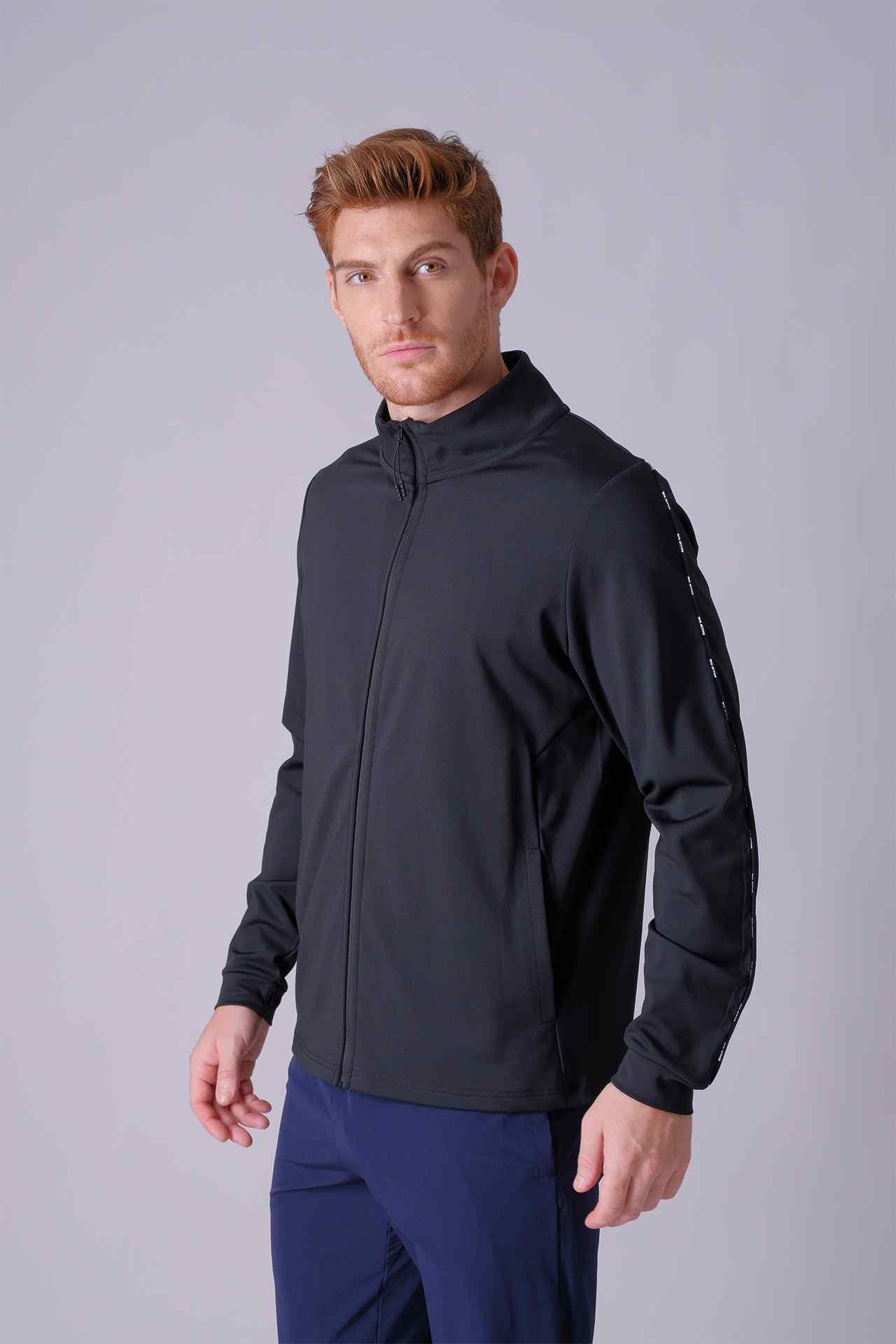 SPO0137 - Insulated 4-Way Stretch Interlock Mock Neck Pipping Performance Jacket - Black