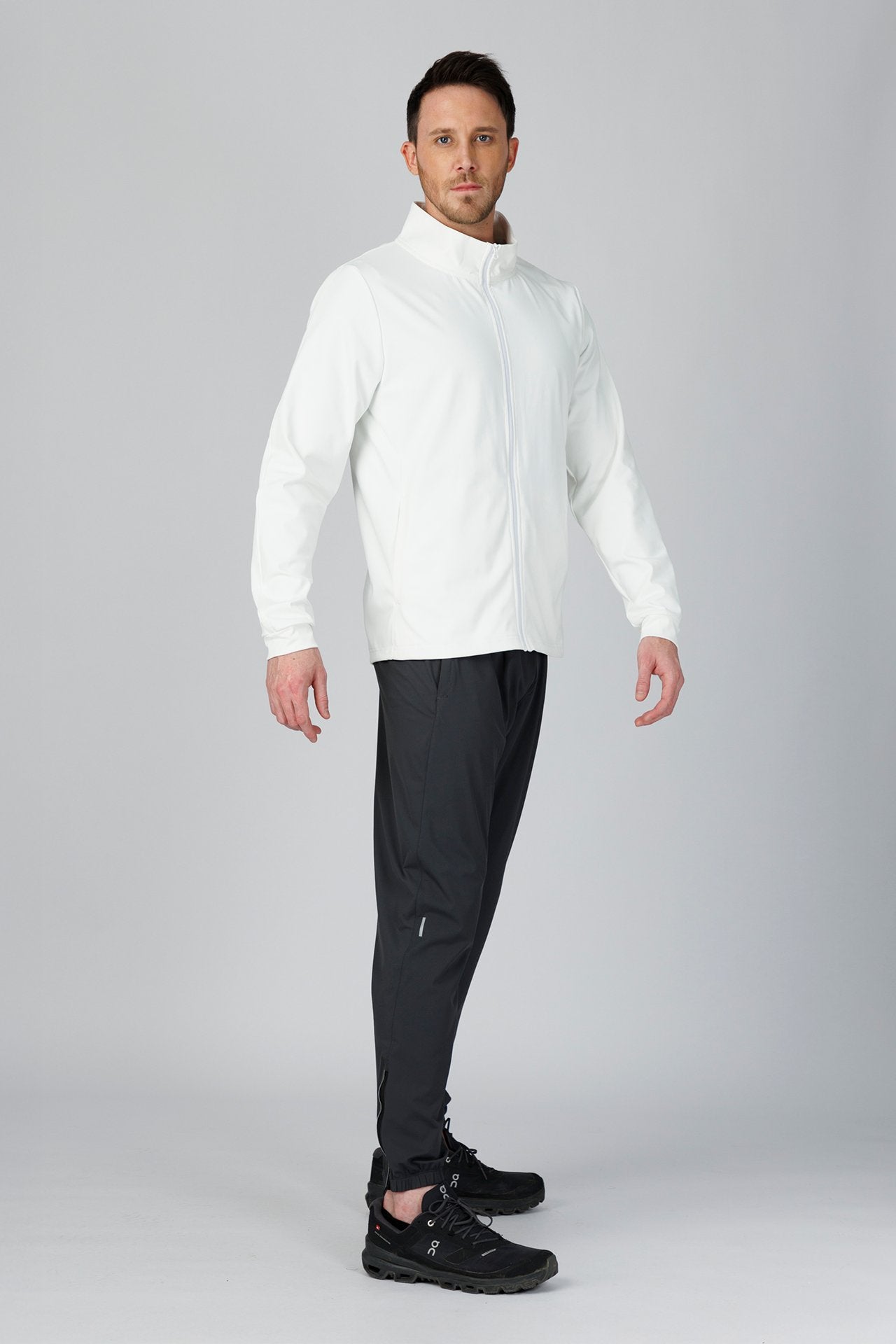 SPO0137 - Insulated 4-Way Stretch Interlock Mock Neck Piping Performance Jacket - White
