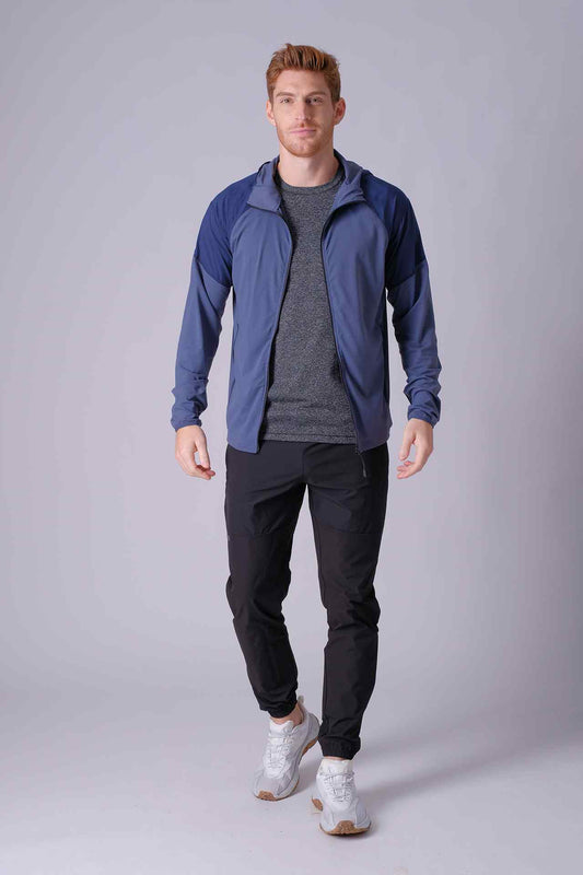 SPO0139 - Stretch Interlock Hybrid Hooded Training Jacket - Navy