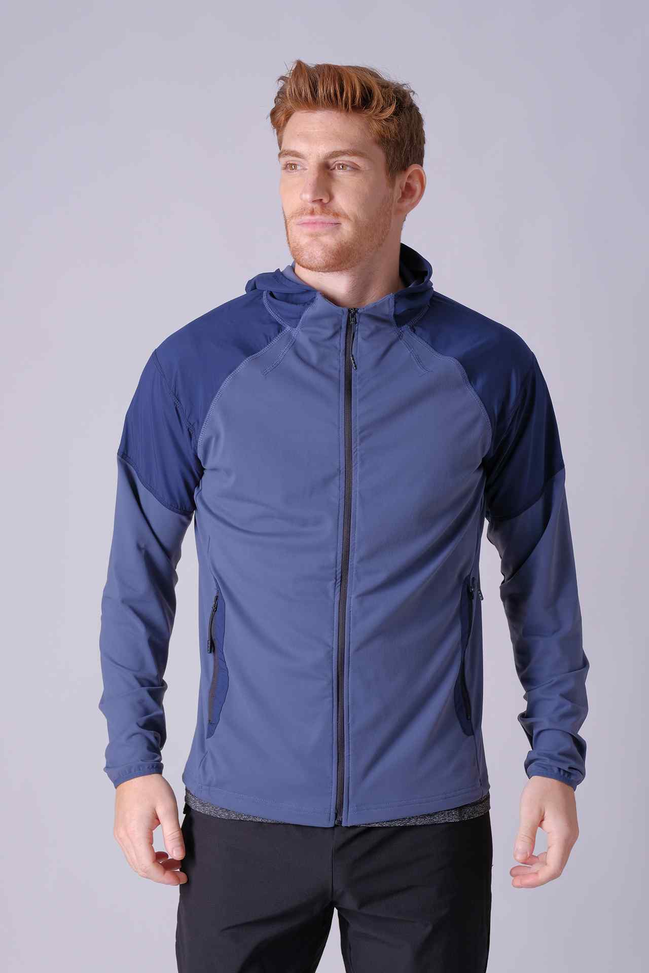 SPO0139 - Stretch Interlock Hybrid Hooded Training Jacket - Navy