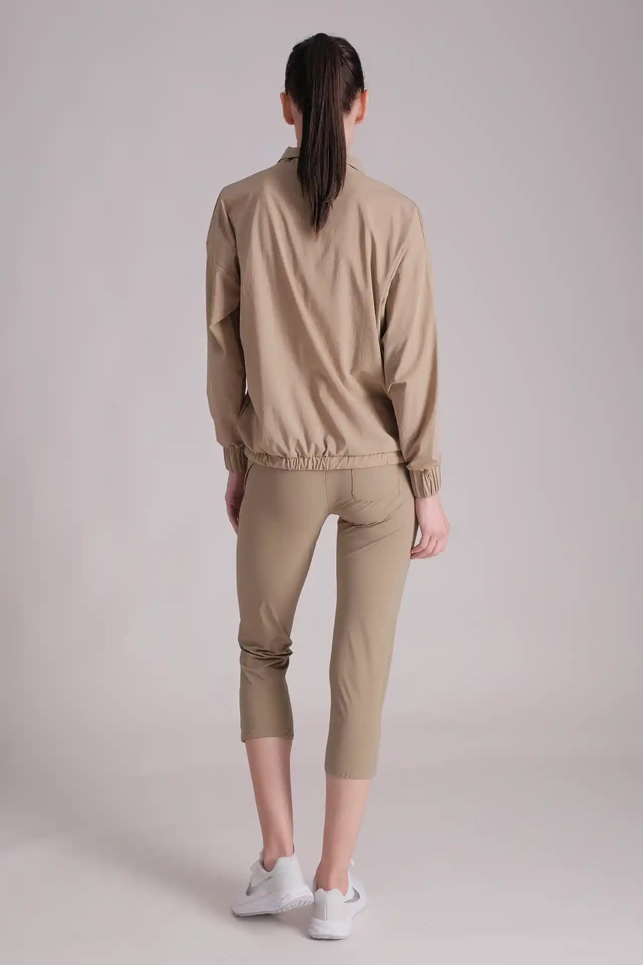 SPWO0155 - Women's Half-Zip Windbreaker Pull-on Jacket - Tan