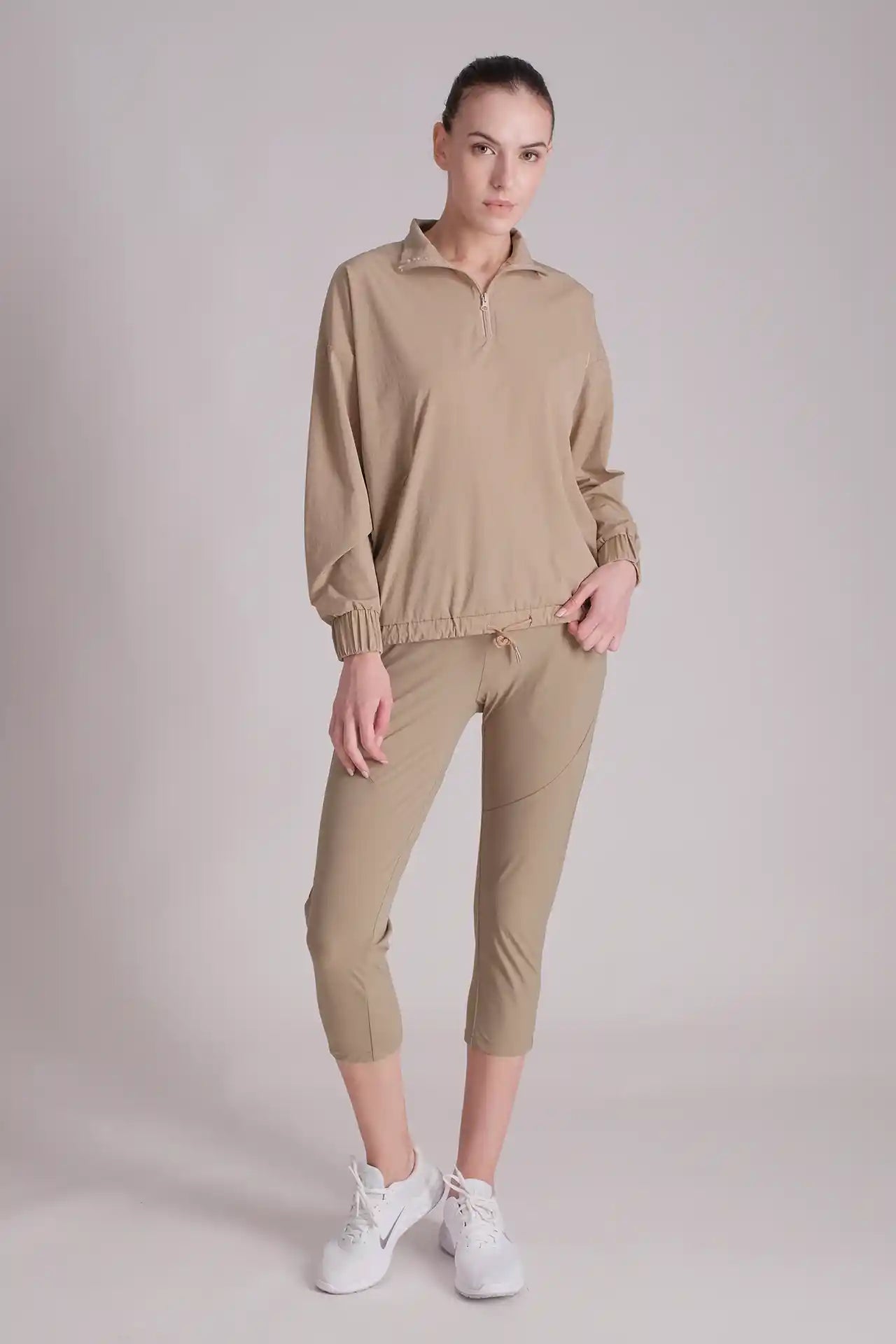 SPWO0155 - Women's Half-Zip Windbreaker Pull-on Jacket - Tan