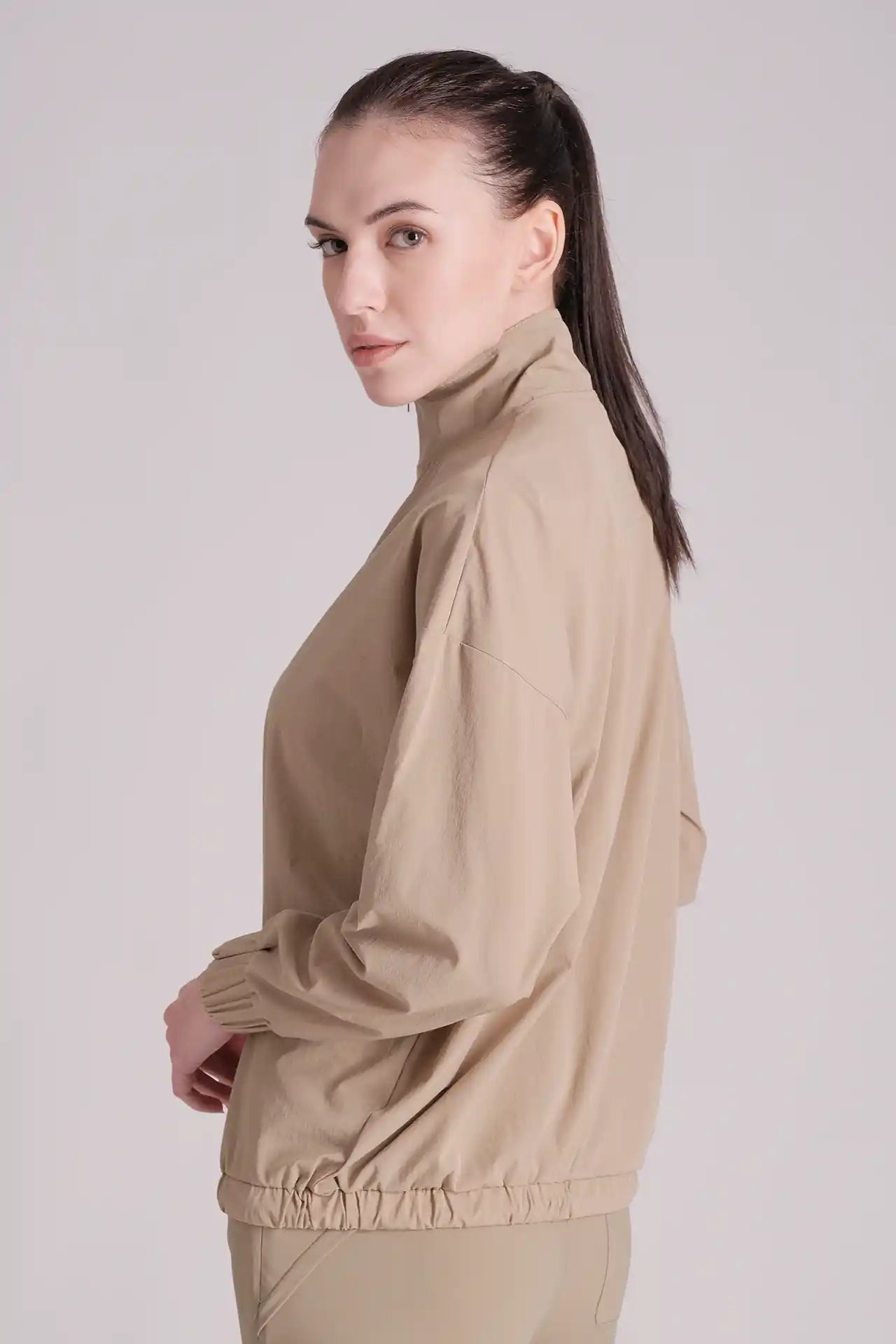 SPWO0155 - Women's Half-Zip Windbreaker Pull-on Jacket - Tan
