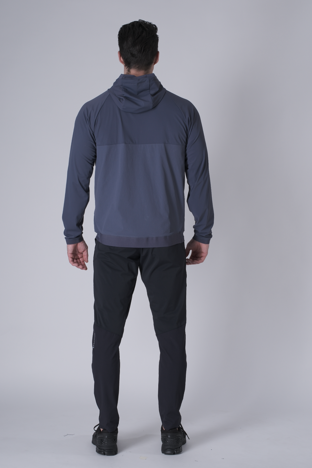 SPO0163 - Lightweight Stretch Nylon Workout Hooded Jacket - Ash Blue