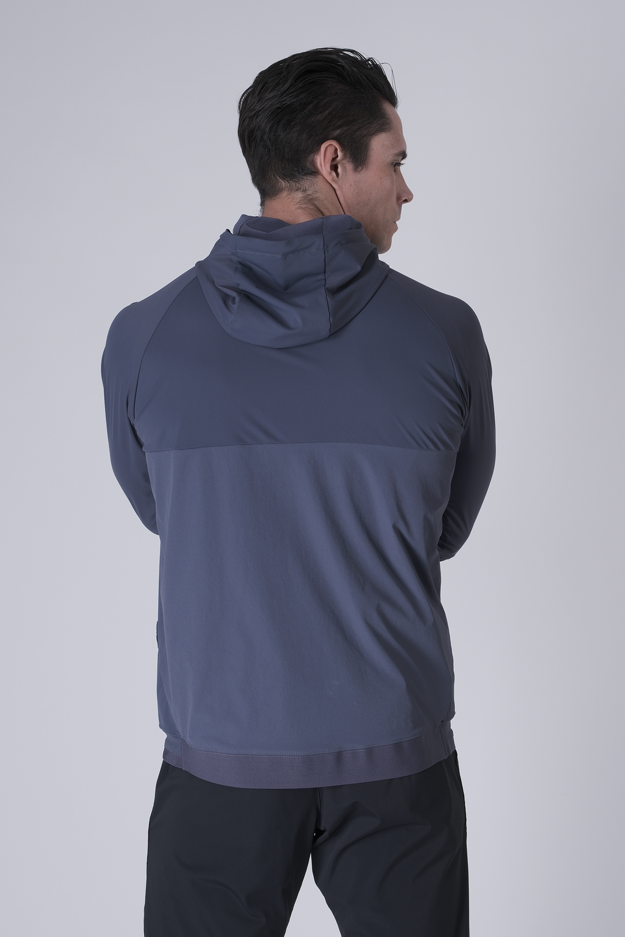 SPO0163 - Lightweight Stretch Nylon Workout Hooded Jacket - Ash Blue