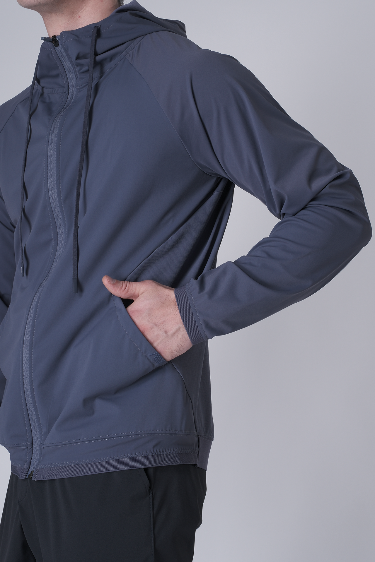 SPO0163 - Lightweight Stretch Nylon Workout Hooded Jacket - Ash Blue