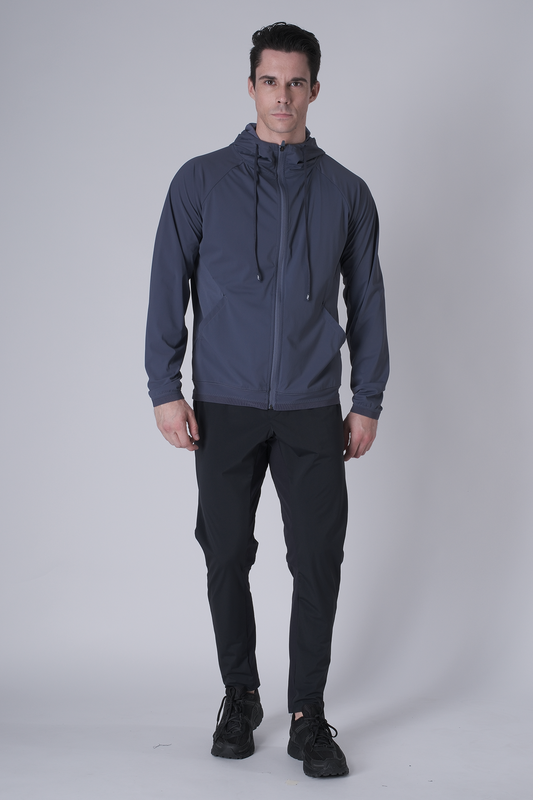 SPO0163 - Lightweight Stretch Nylon Workout Hooded Jacket - Ash Blue
