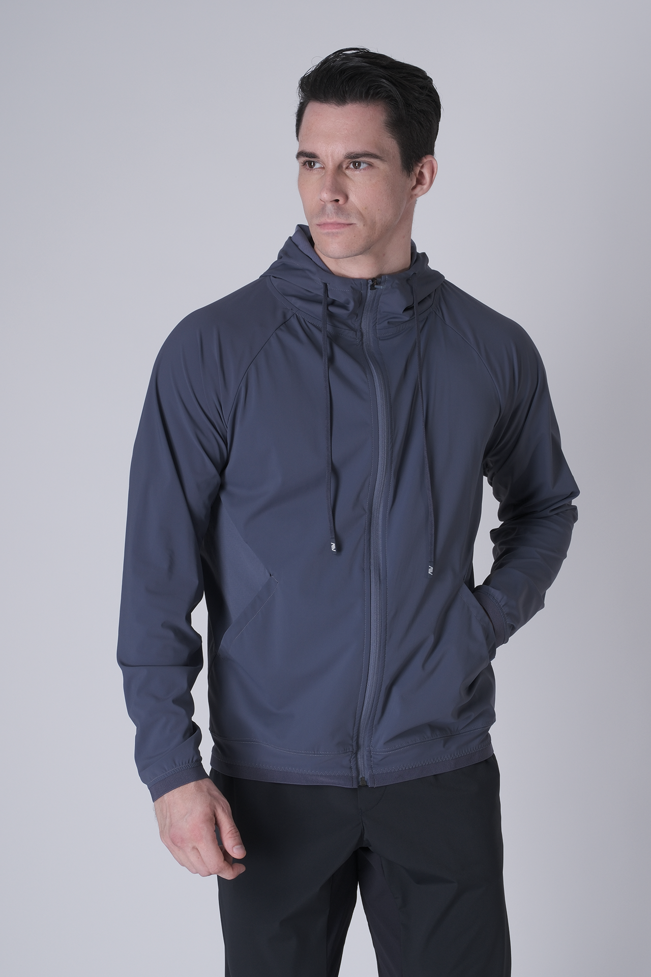 SPO0163 - Lightweight Stretch Nylon Workout Hooded Jacket - Ash Blue
