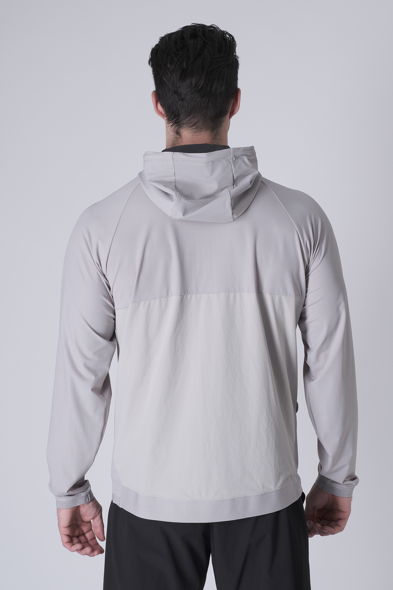 SPO0163 - Lightweight Stretch Nylon Workout Hooded Jacket - Light Grey