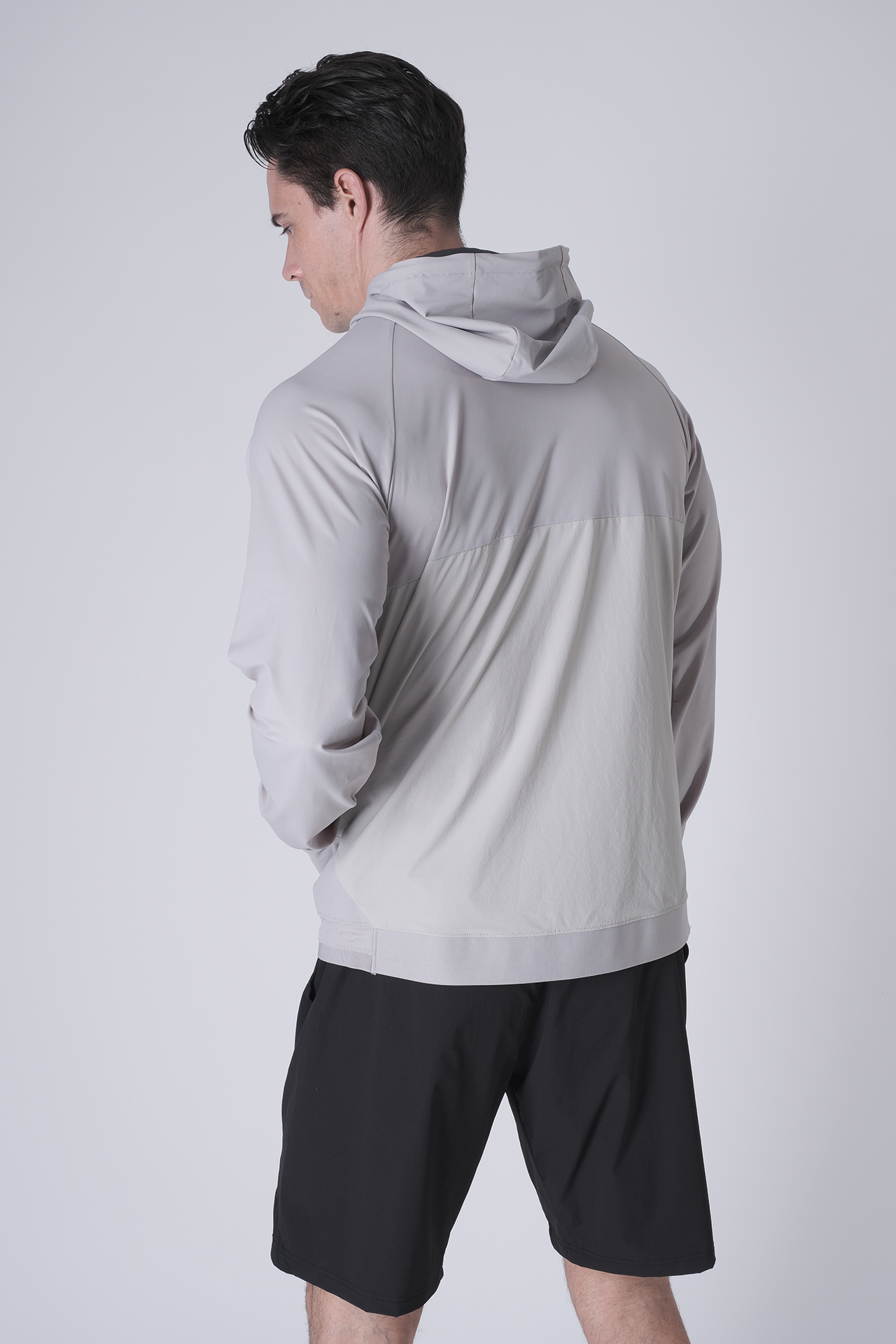 SPO0163 - Lightweight Stretch Nylon Workout Hooded Jacket - Light Grey