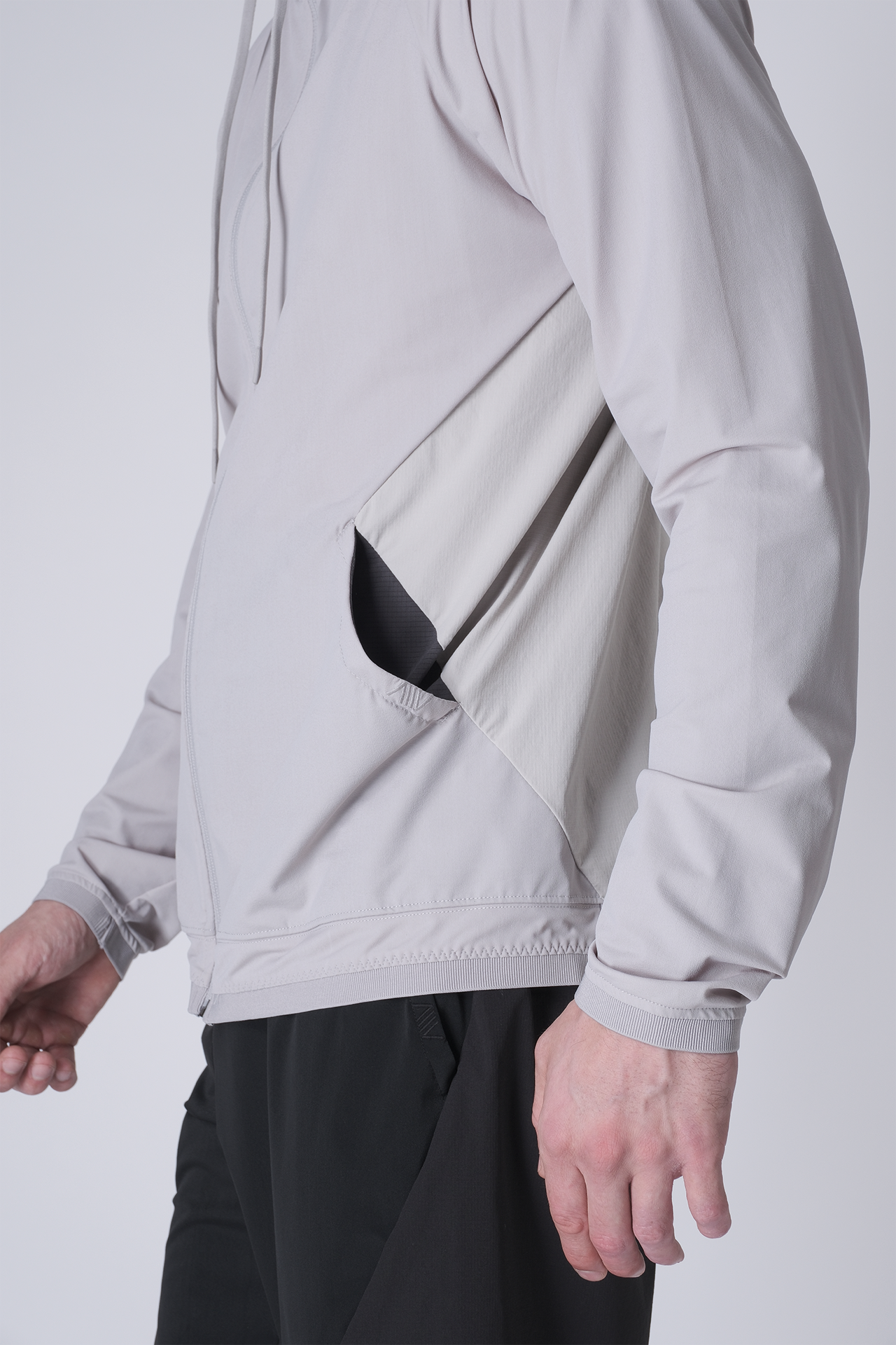 SPO0163 - Lightweight Stretch Nylon Workout Hooded Jacket - Light Grey