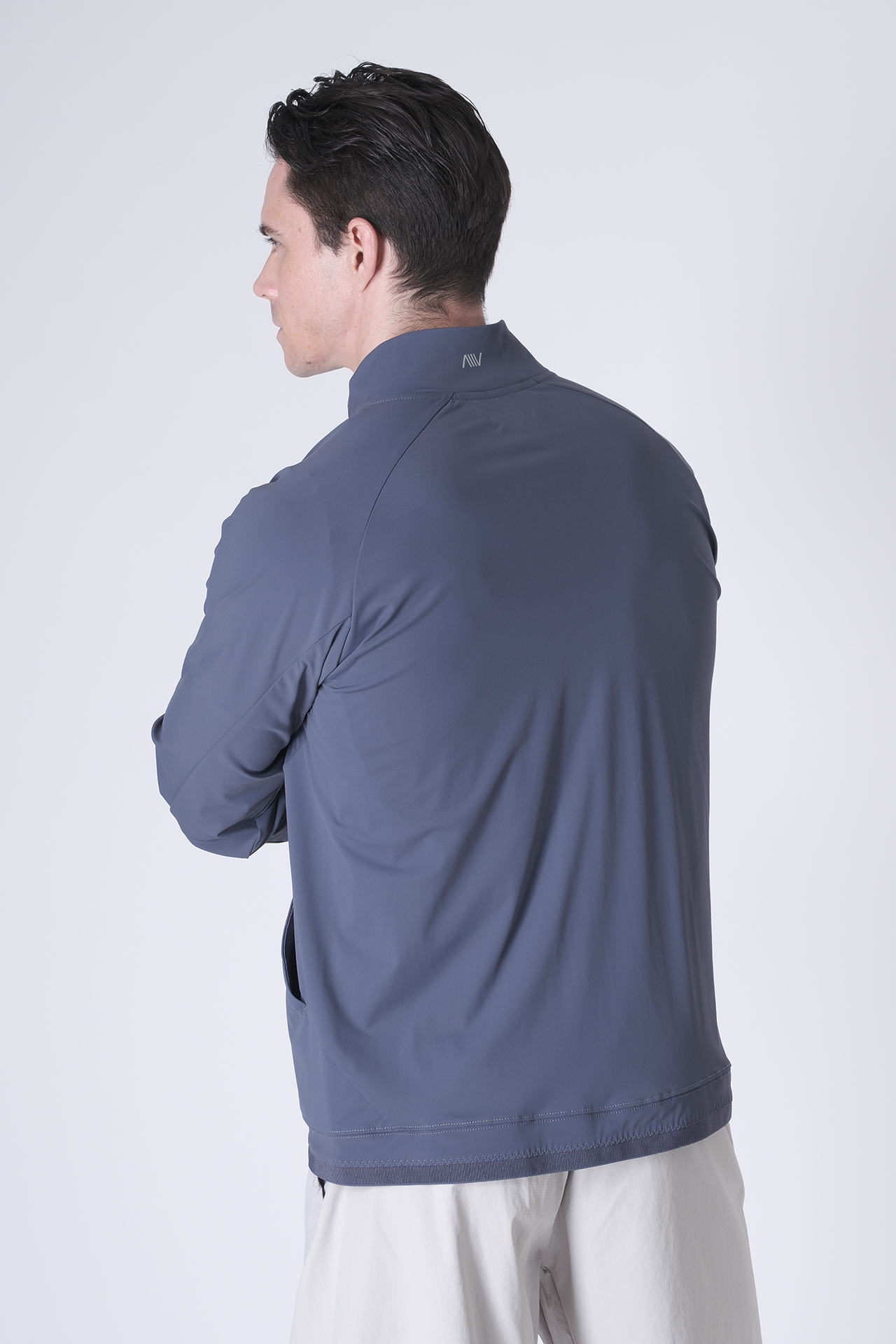 SPO0164 - Lightweight Stretch Nylon Workout Mock Neck Jacket - Ash Blue