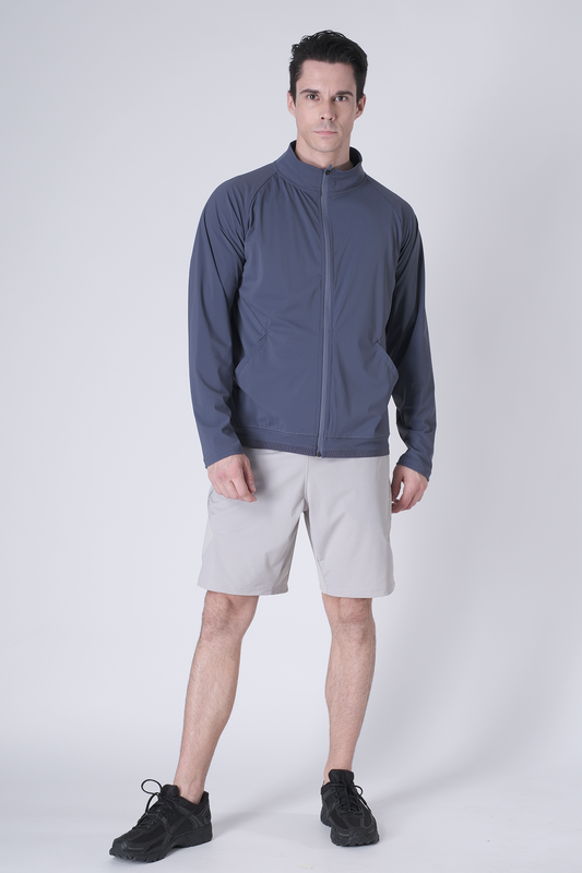 SPO0164 - Lightweight Stretch Nylon Workout Mock Neck Jacket - Ash Blue