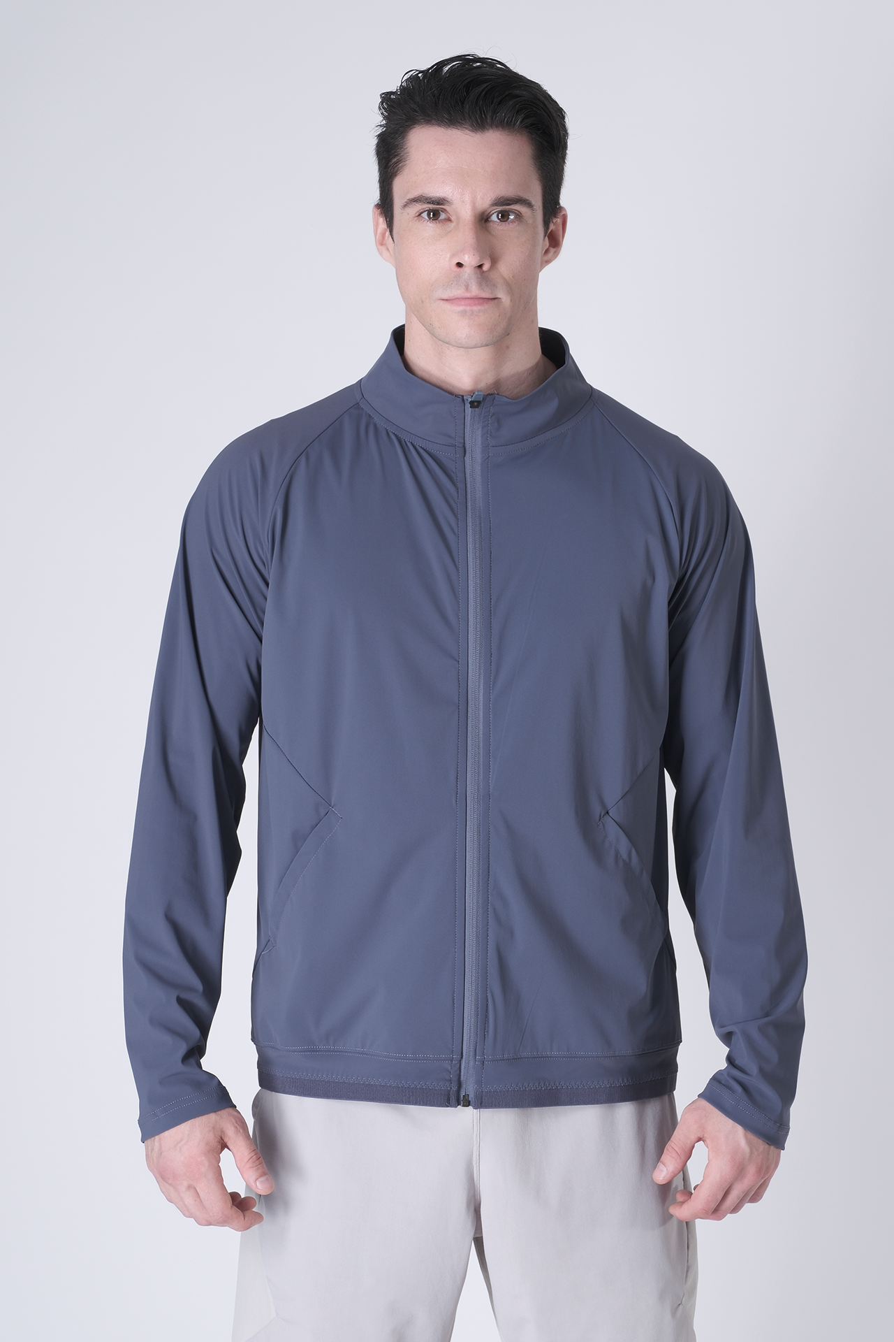SPO0164 - Lightweight Stretch Nylon Workout Mock Neck Jacket - Ash Blue