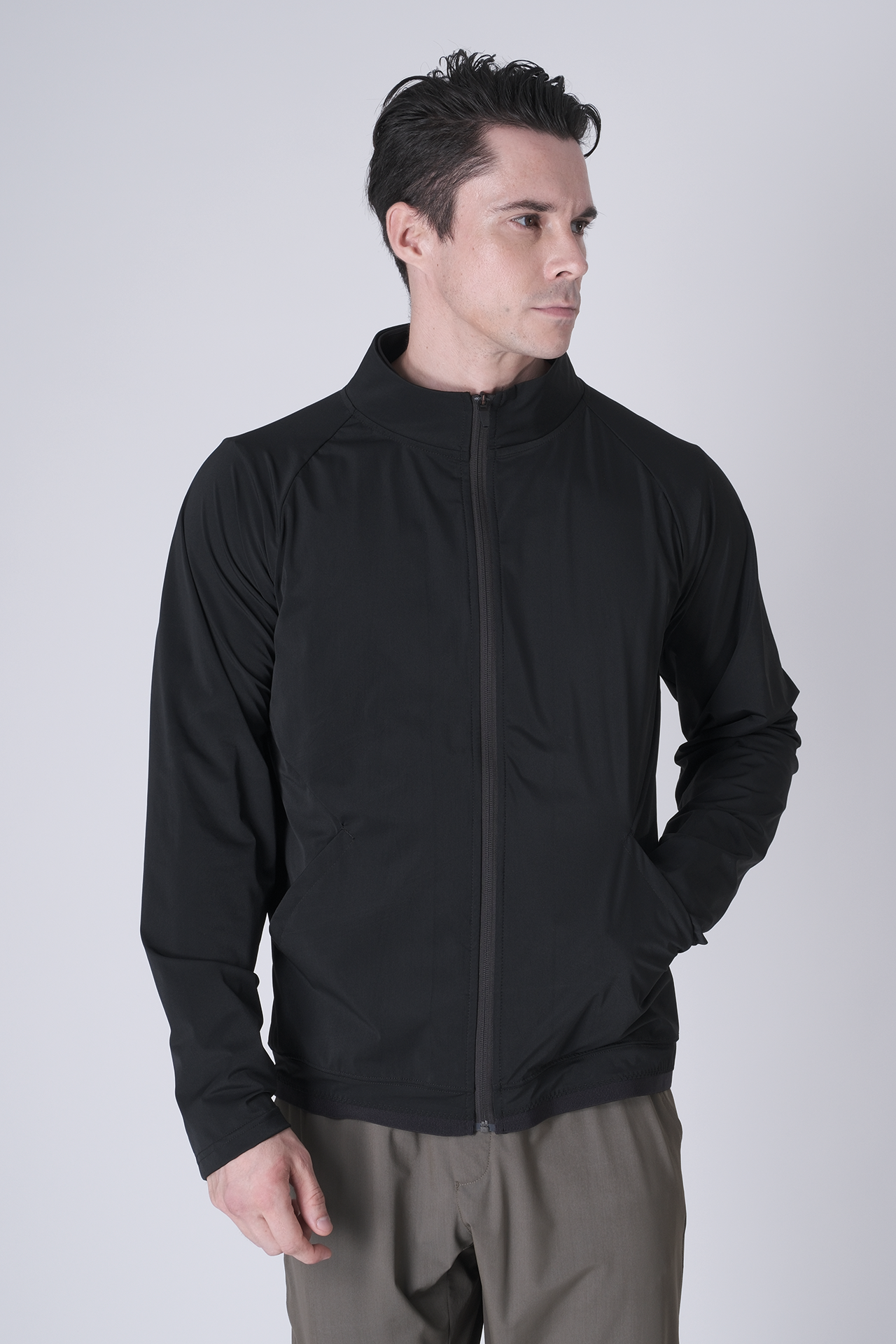 SPO0164 - Lightweight Stretch Nylon Workout Mock Neck Jacket - Black