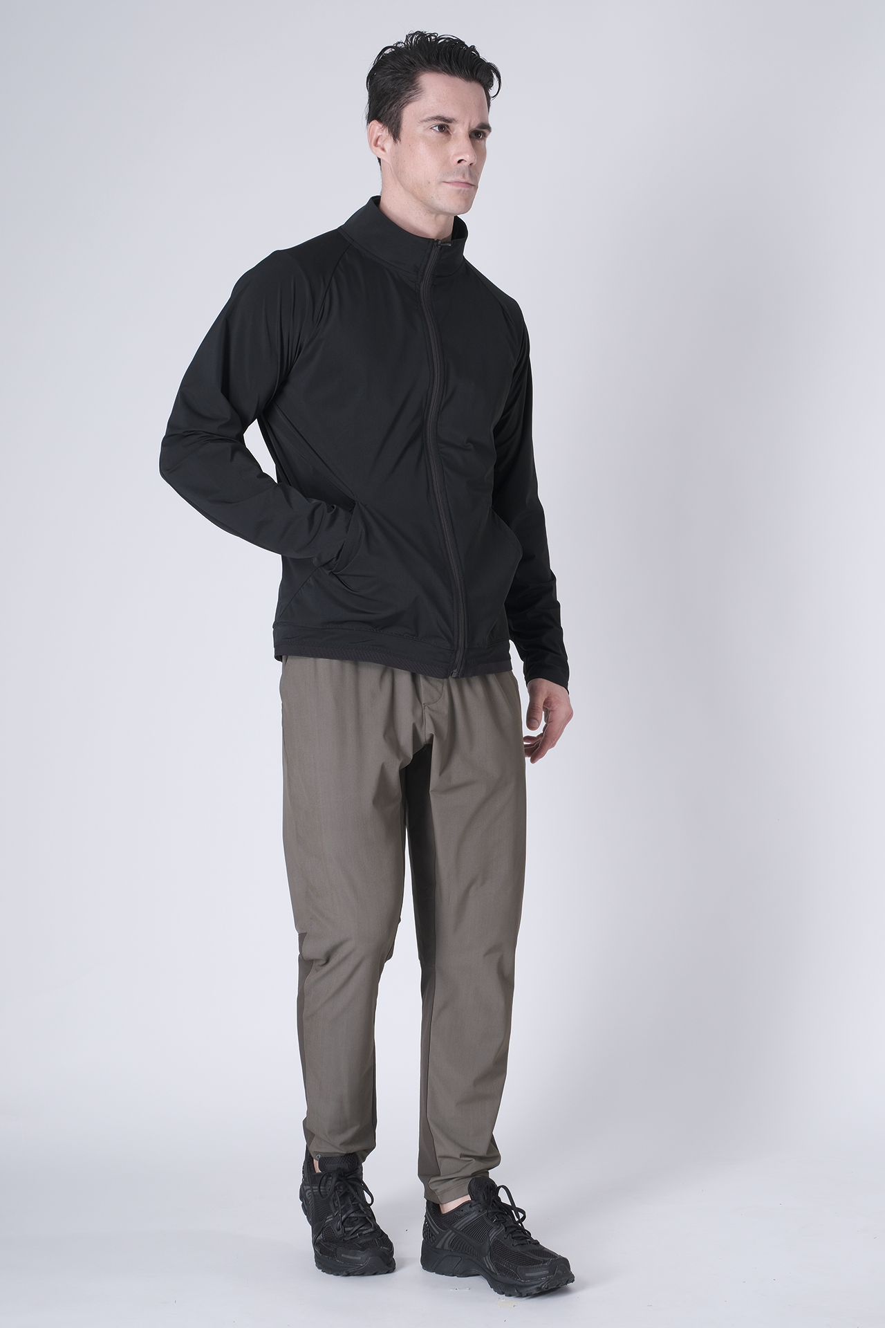 SPO0164 - Lightweight Stretch Nylon Workout Mock Neck Jacket - Black