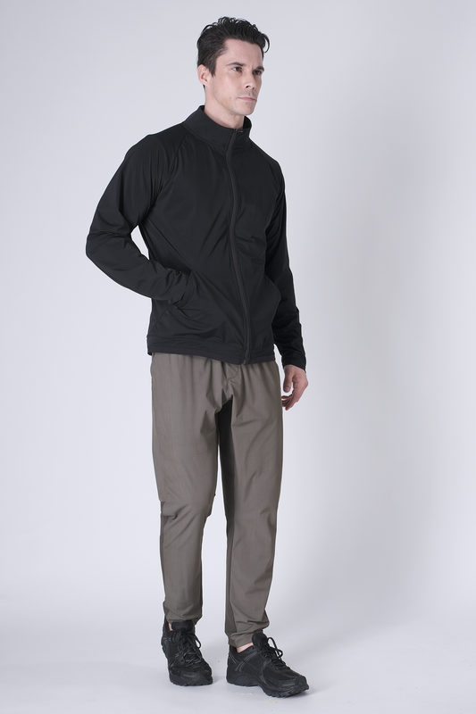 SPO0164 - Lightweight Stretch Nylon Workout Mock Neck Jacket - Black