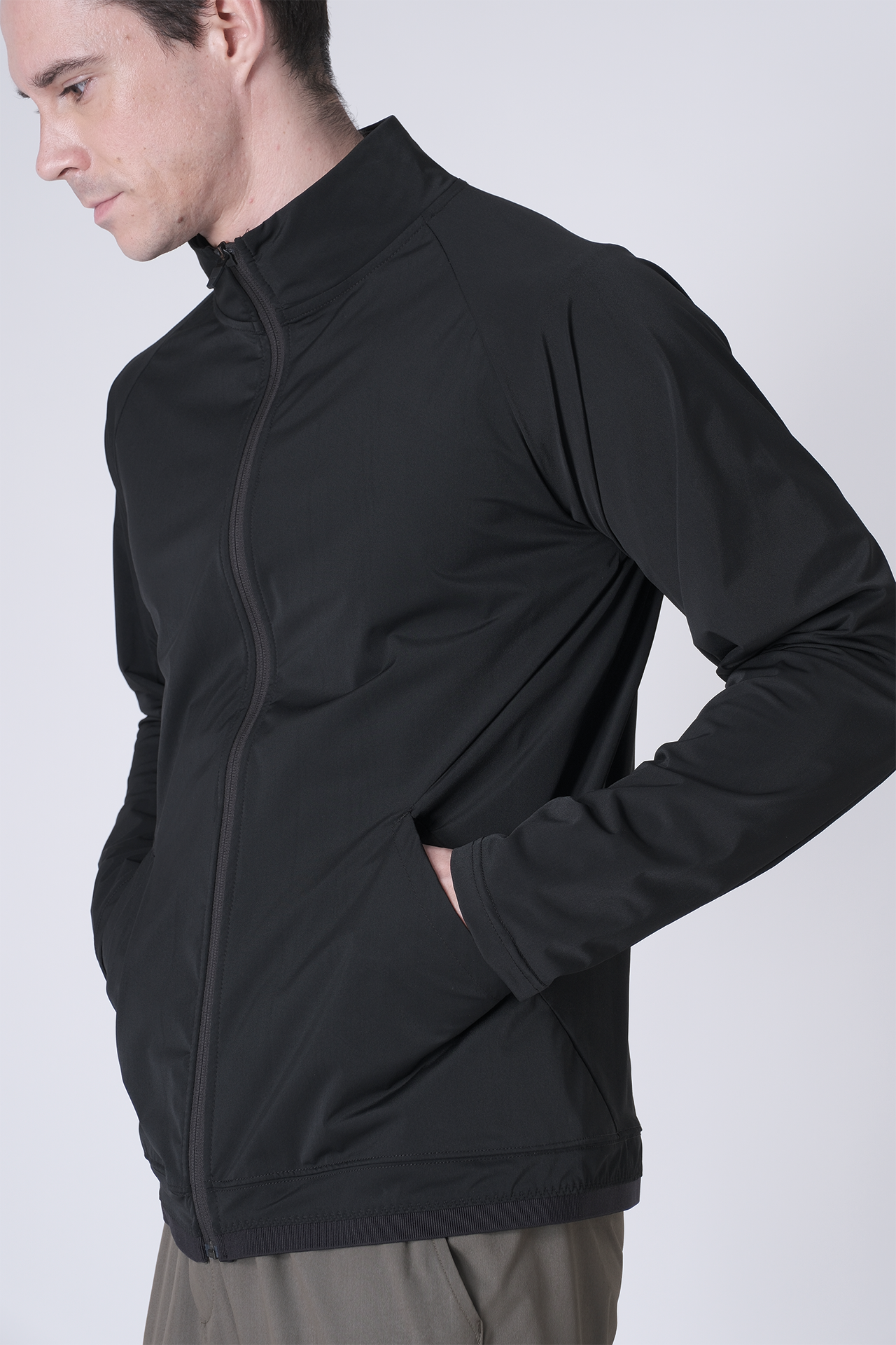 SPO0164 - Lightweight Stretch Nylon Workout Mock Neck Jacket - Black
