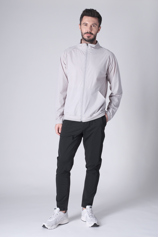 SPO0164 - Lightweight Stretch Nylon Workout Mock Neck Jacket - Light Grey