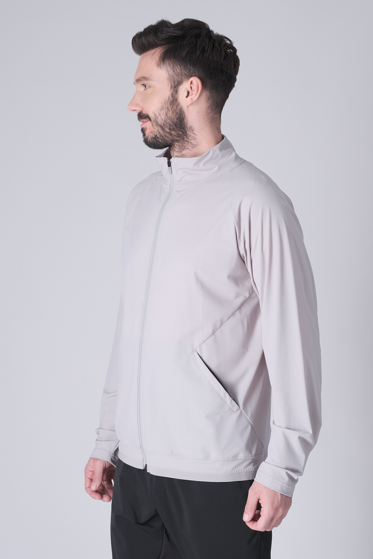 SPO0164 - Lightweight Stretch Nylon Workout Mock Neck Jacket - Light Grey