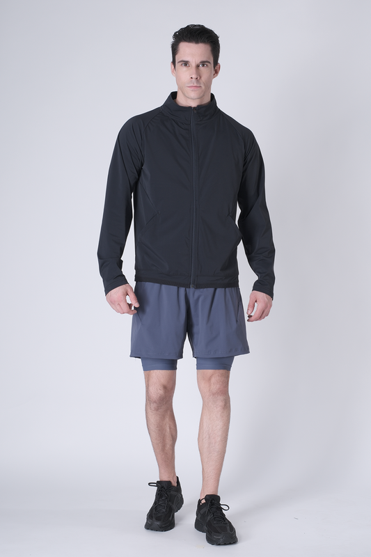 SPO0164 - Lightweight Stretch Nylon Workout Mock Neck Jacket - Navy