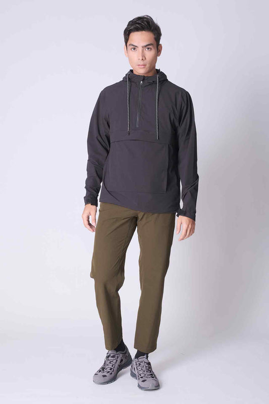 SPO0187 - Water Repellent Stretch Nylon Isthmus Anorak - Black