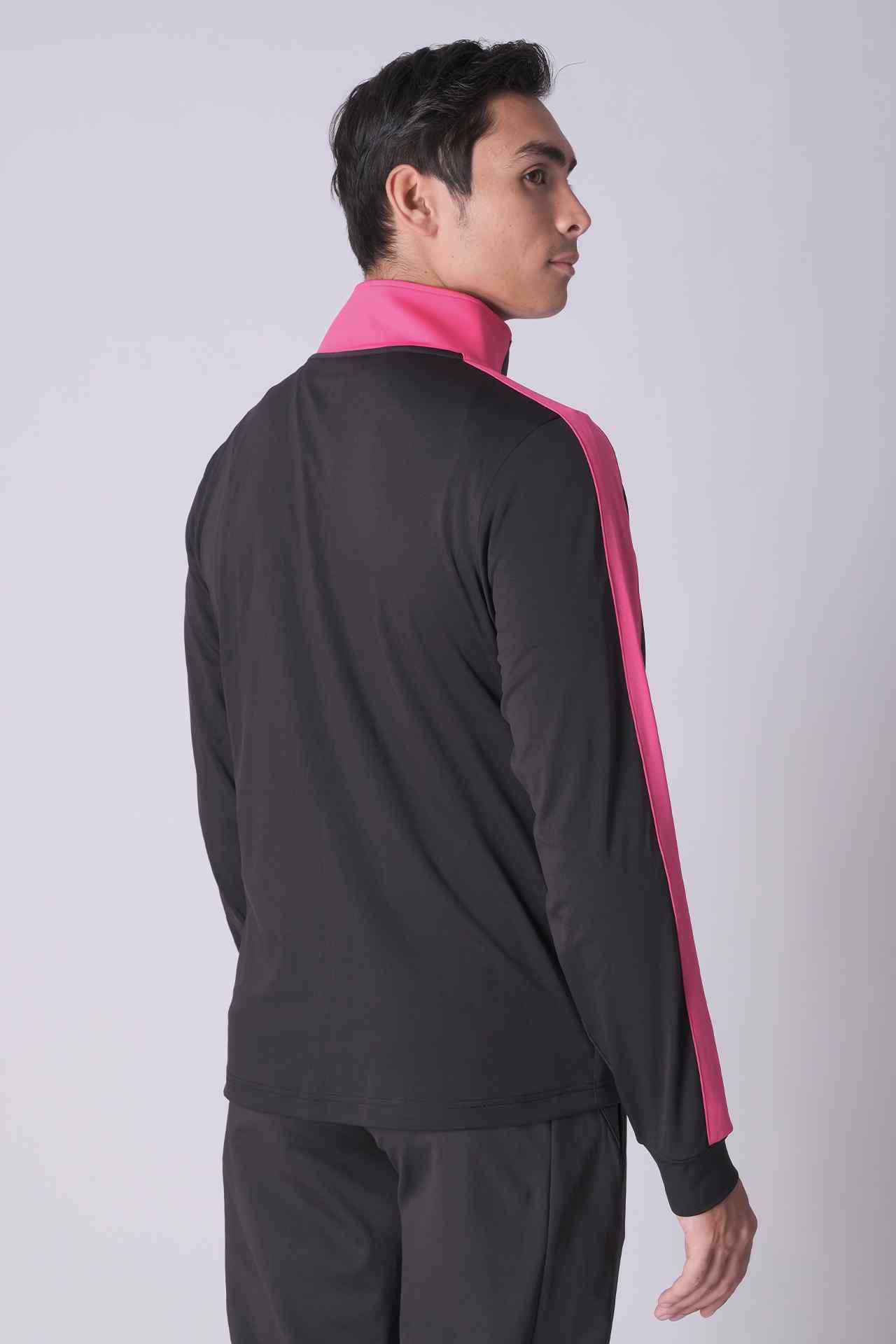 SPO0189 - Insulated 4-Way Stretch Interlock Color-blocking Full Zip Mock Neck Training Jacket - Black/Pink
